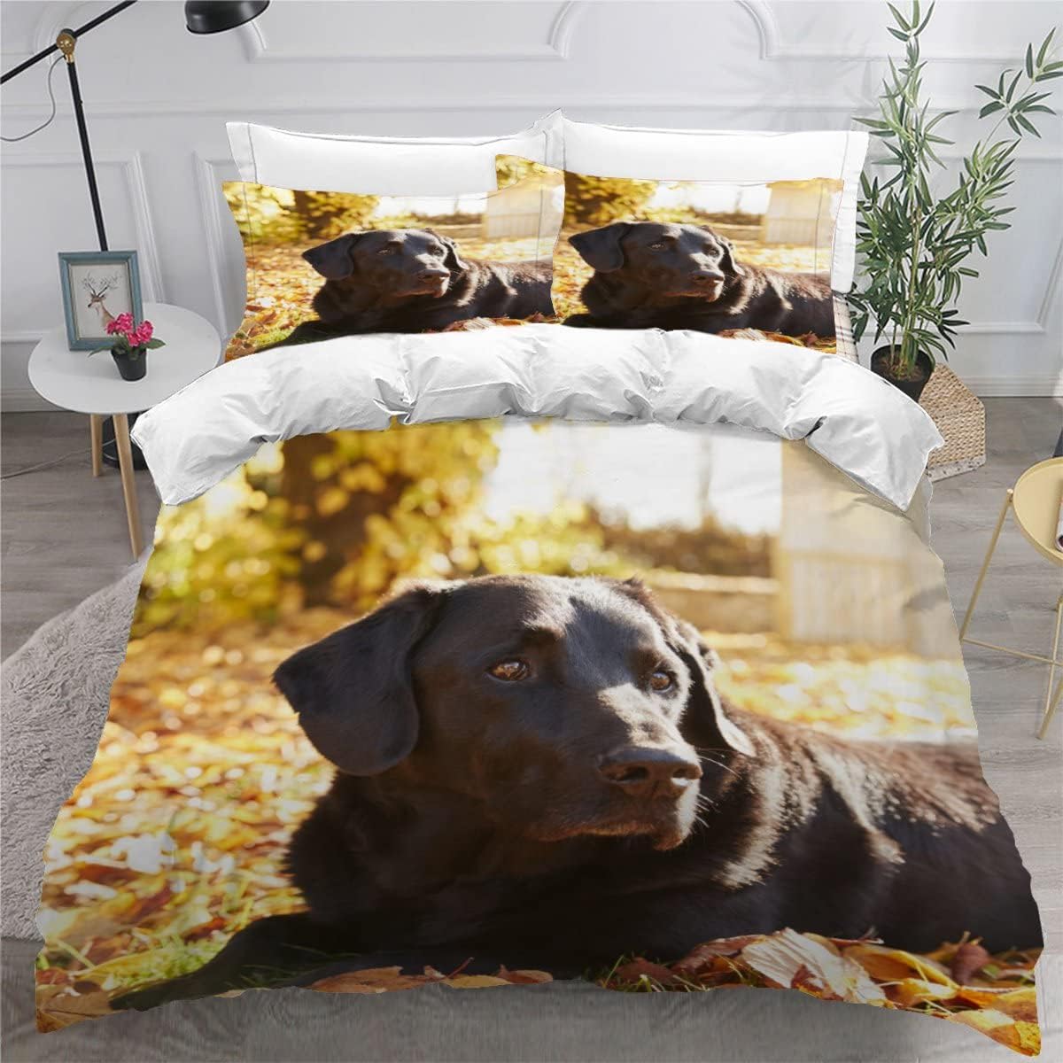 MEVASA Labrador Retriever Bedding Double Bed Set Microfiber Teenager Bedding Cute Puppy 3D Bedding Set for Small Double 3Pcs Anti Allergic Double Duvet Cover Set with Zipper /200x200
