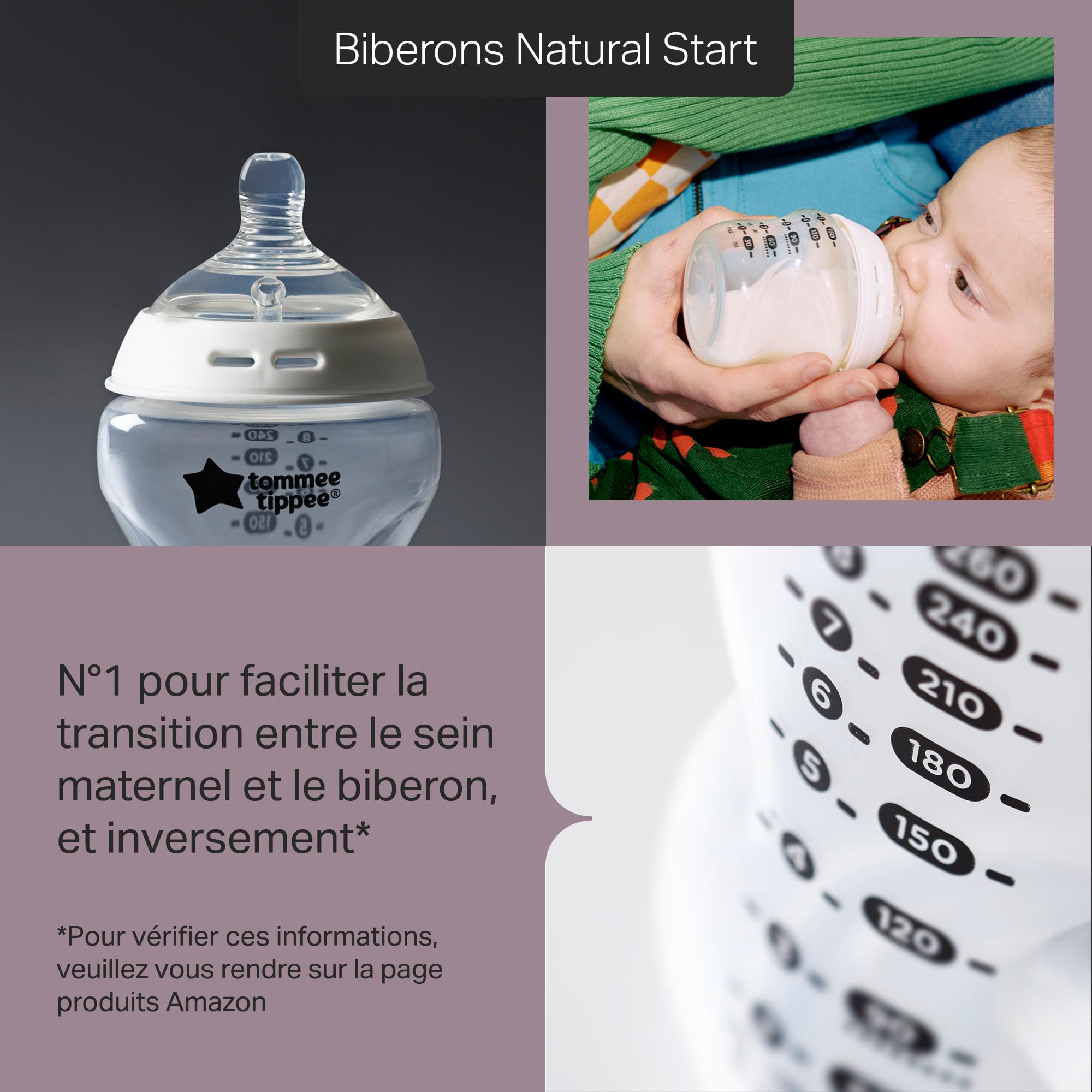 Tommee Tippee Kit de Démarrage Biberons Natural Start et Sucettes, Biberons Auto-Stérilisants Natural Start 150ml et 260ml, avec Tétines à Débit Extra-Lent et Lent, et Sucettes Ultra-légères