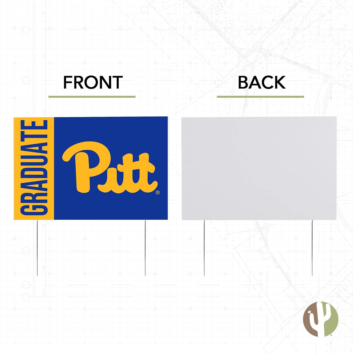 Desert Cactus University of Pittsburgh Panthers 12x18" Graduate Graduation Celebration Yard Sign Graduates Outdoor Lawn Display with Stakes (Grad Sign 3)