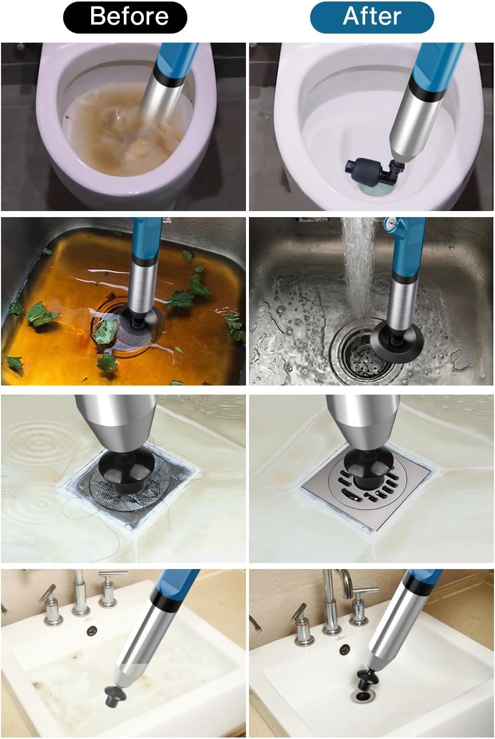 Toilet Plunger Set, High Pressure Air Plunger Drain Clog Remover, Sink Plungers for Bathroom, Snake Drain Blaster with Real-Time Barometer for Toilet Unclogger,Kitchen,Shower,Pipe,Floor,Sewer