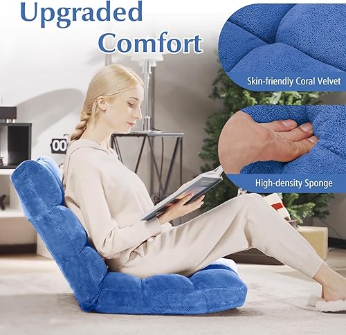 Miniatura 4 de RELAX4LIFE Silla de suelo con soporte para el respaldo, sillas de sofá perezosas ajustables de 14 posiciones, cama acolchada y sillón reclinable