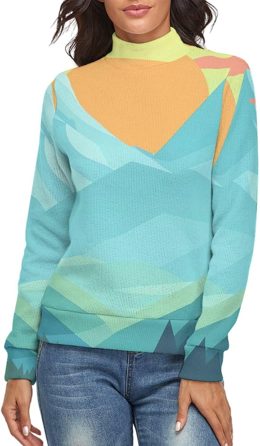 Native American Sweater Womans Long Sleeve Turtleneck Sweater Slim Tops Shirts Thermal Underwear Tops Casual Clothes