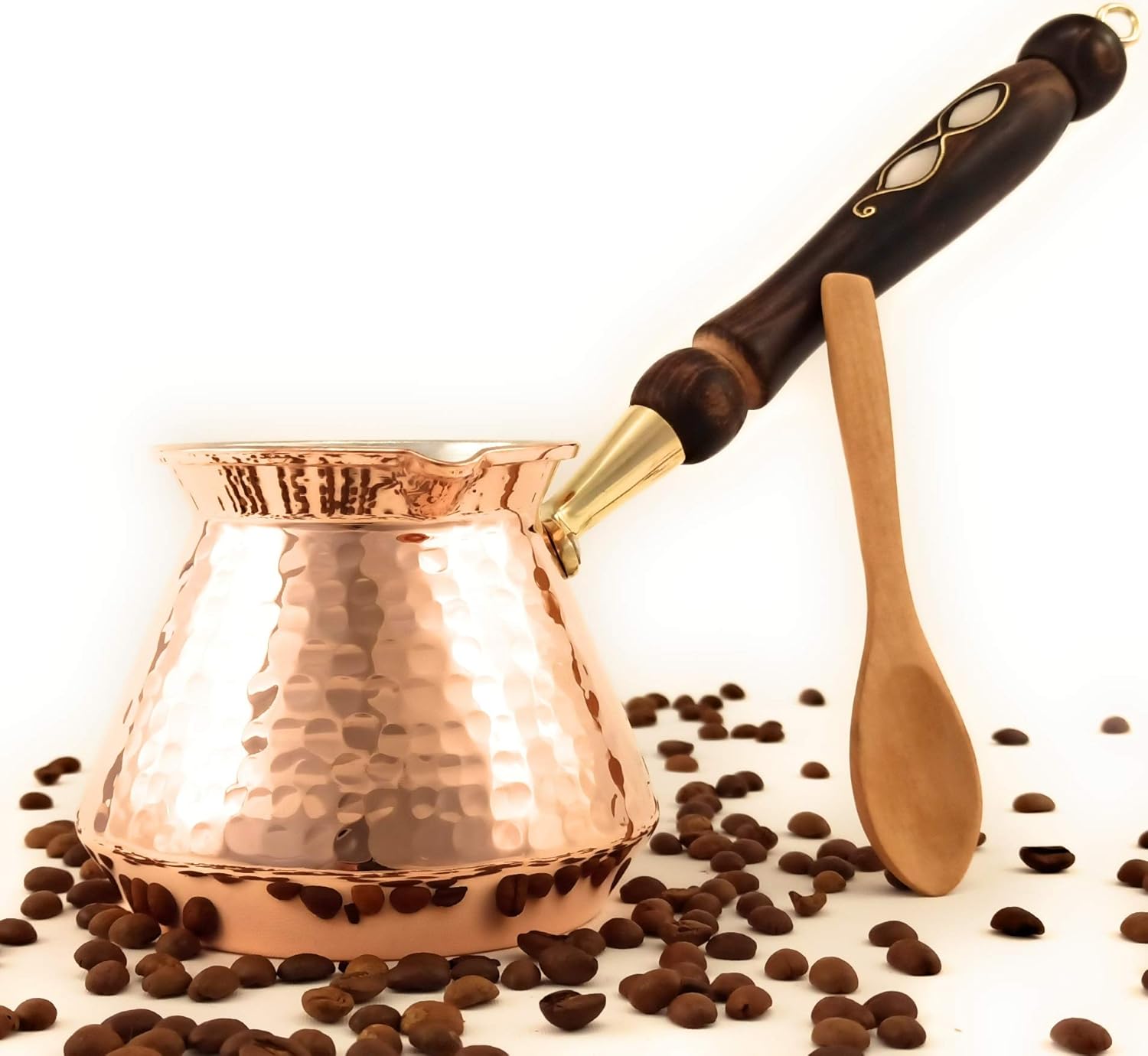 ACC Series (Large - 18 fl oz) - Hand Hammered Turkish Greek Arabic Armenian Copper Coffee Pot, Heavy Duty Stovetop Coffee Maker Cezve Jazzve Jazva Jezve Ibrik Briki