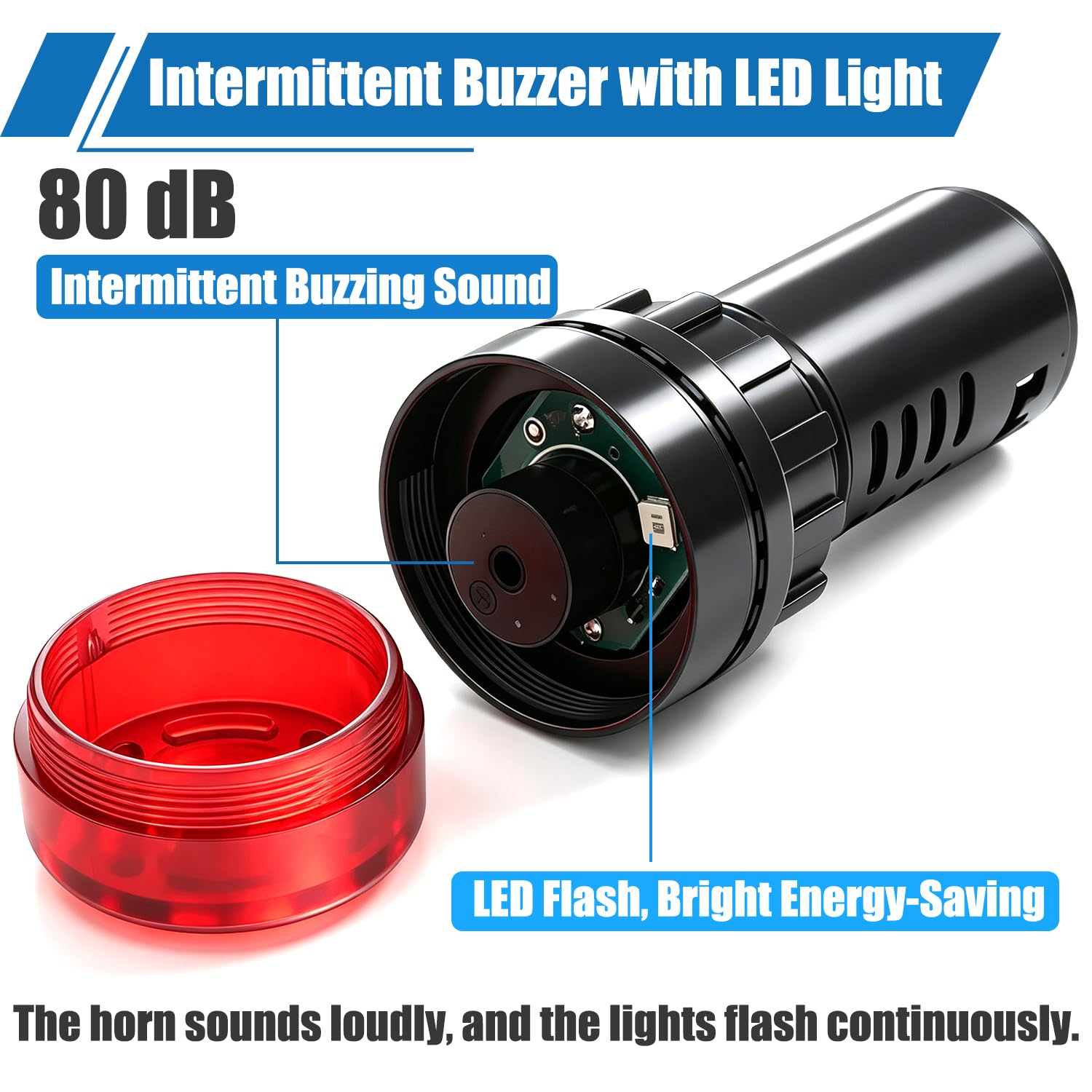 mxuteuk 2pcs 22mm 12V Buzzer with Red LED Lndicator Light Flash Alarm Beep Signal Intermittent Sound AD16-22SM-RR12V