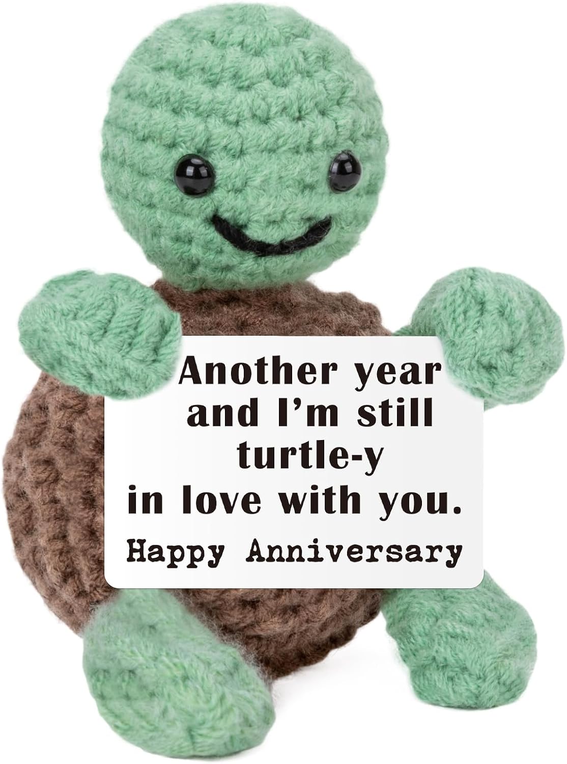 WELLBANEE for Her Husband Wife Partner Couples | Handmade Love Gifts for Him BF GF, Crochet Turtle with “Another Year Still Turtle-y in Love”, Cute Desk Decor