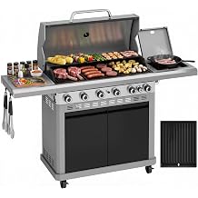 MFSTUDIO Heavy Duty 6 Burner Gas BBQ Grill Griddle Combo w/Side Burner