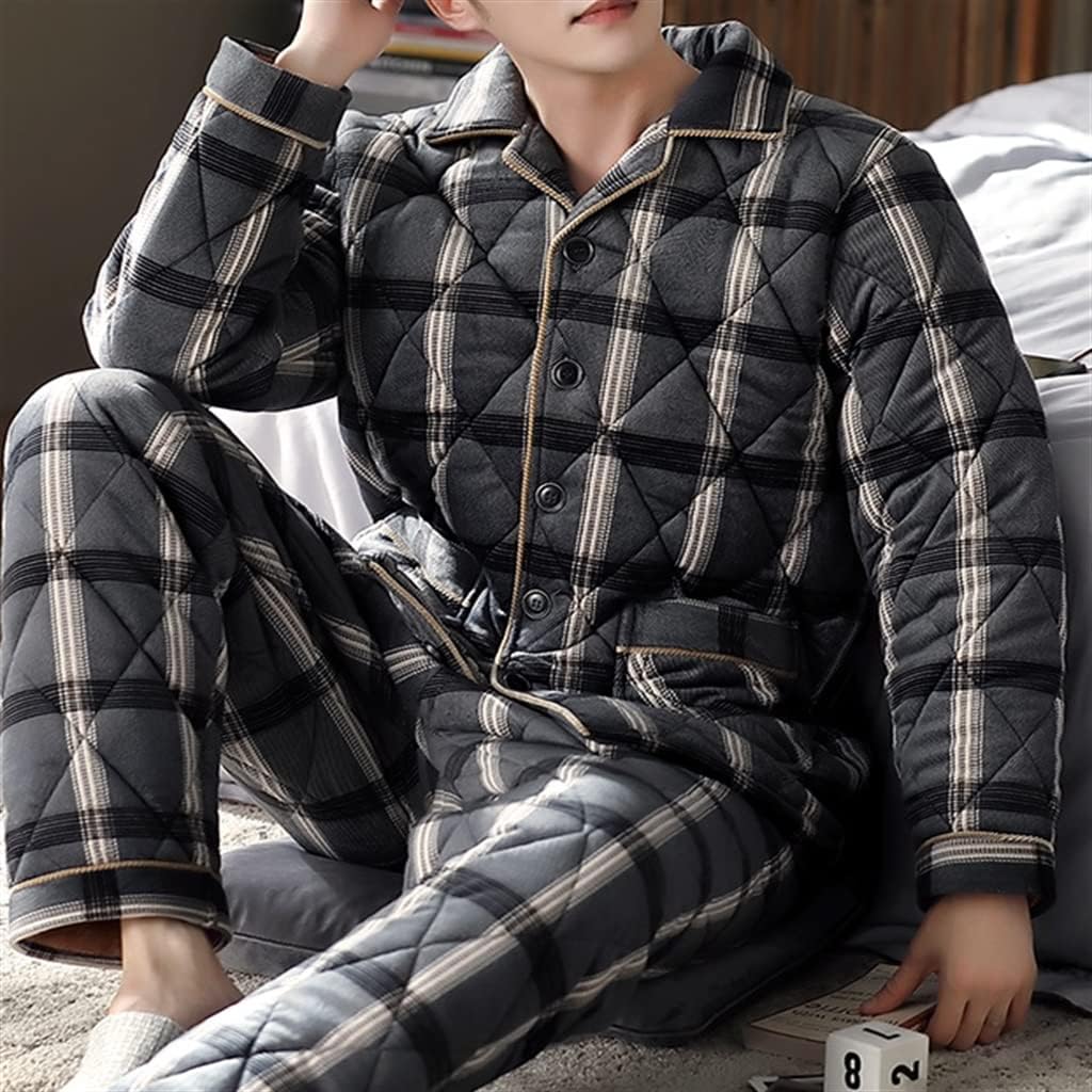 Men's Winter Coral Fleece Three-layer Thickened Plus Velvet Quilted Jacket Warm Flannel Home Clothes