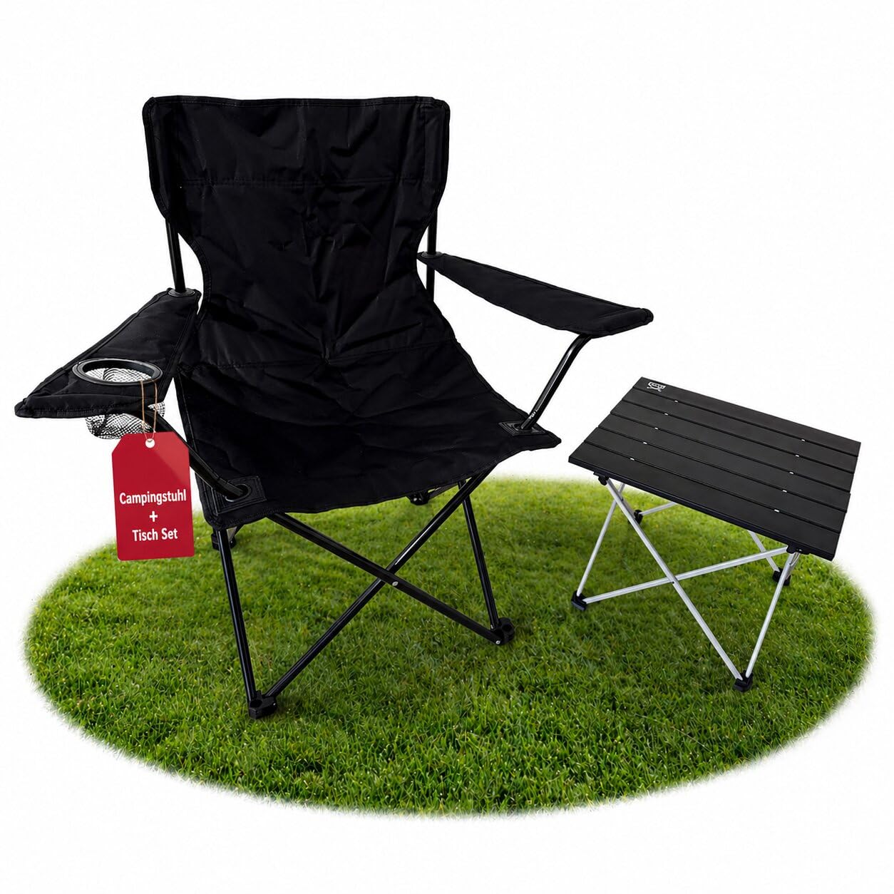 BigDean Campingstuhl mit Tisch Set klappbar – Camping Tisch Stuhl Set Campingstuhl faltbar Angelstuhl Faltstuhl Anglerstuhl - Camping Set Campingstühle Campingtisch mit Stühlen Anglersessel
