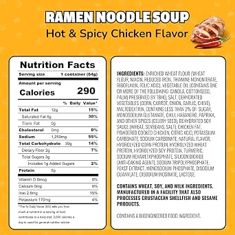 Maruchan Instant Lunch Ramen Noodles, Hot & Spicy Chicken Flavor Japanese-Style Instant Noodle Soup, Easy Meal Ready in 3 Minutes 2.25 Oz. (12 Pack)