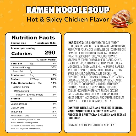 Maruchan Instant Lunch Ramen Noodles, Hot & Spicy Chicken Flavor Japanese-Style Instant Noodle Soup, Easy Meal Ready in 3 Minutes 2.25 Oz. (12 Pack)
