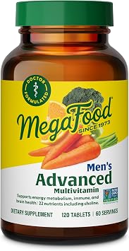 MegaFood Mens Advanced Multivitamin for Men - Doctor -Formulated - Choline, Vitamin B12, Vitamin D, Vitamin C & Zinc - Brain Health & Immune Support - Non-GMO - Vegetarian - 120 Tabs 60 Servings