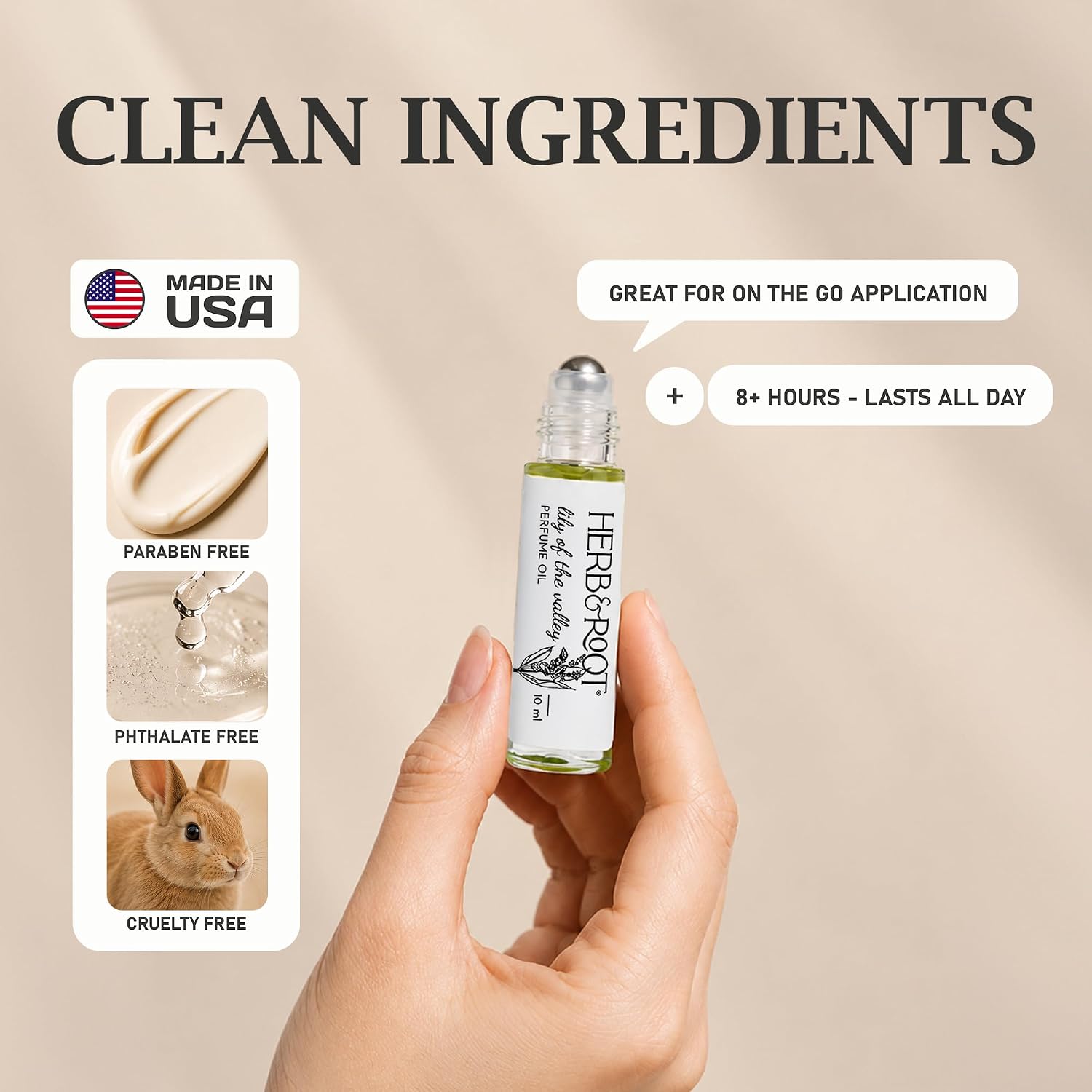Herb & Root Lily of the Valley Perfume for Women Oil Roll On | Light, Fresh Muguet Fragrance | Long-Lasting, Clean, Alcohol-Free Scent
