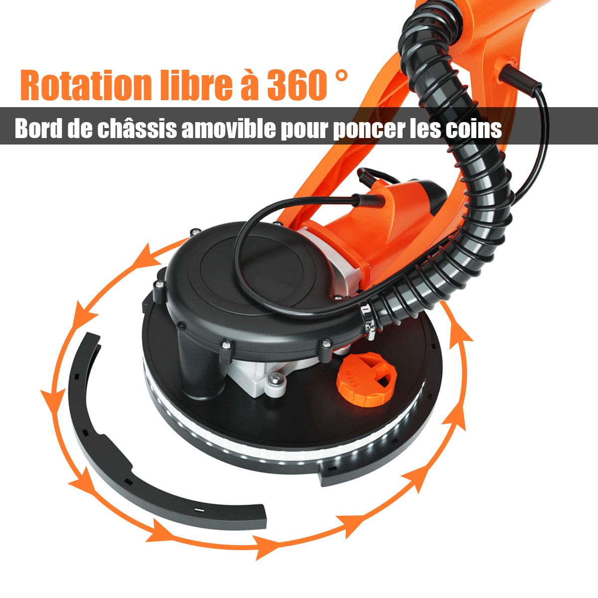 COSTWAY Ponceuse Girafe 750W Ø 225 mm Ponceuse Mur et Plafond avec Système d'Aspiration Automatique, 6 Vitesses Variables Lumières LED Manche Télescopique 12 Disques Abrasifs