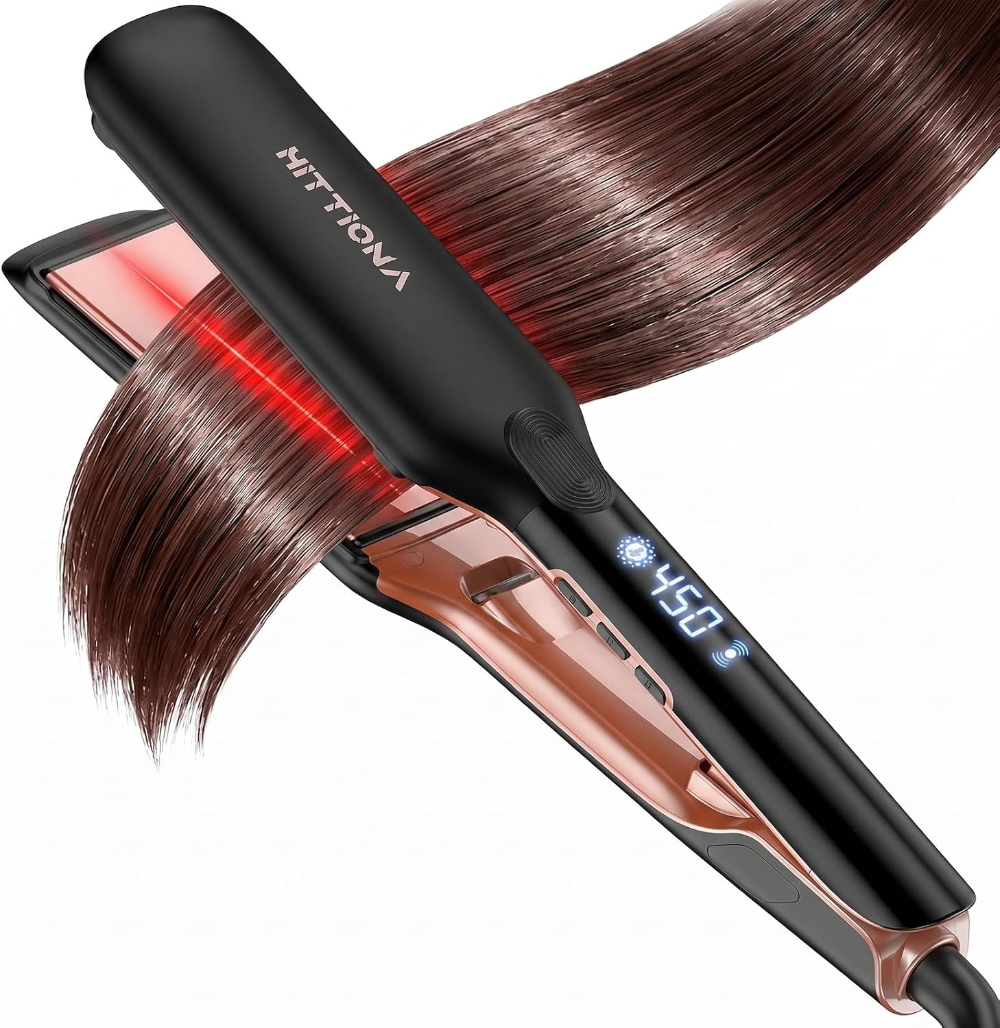 HITTIONA Flat Iron Hair Straightener Dual Voltage - 1.75" Infrared Ceramic Hair Straightener with Ionic & Vibration Technology, Fast Straighten No Frizz, 5S Instant Heat, Fer Plat for Thick & Fine Hair