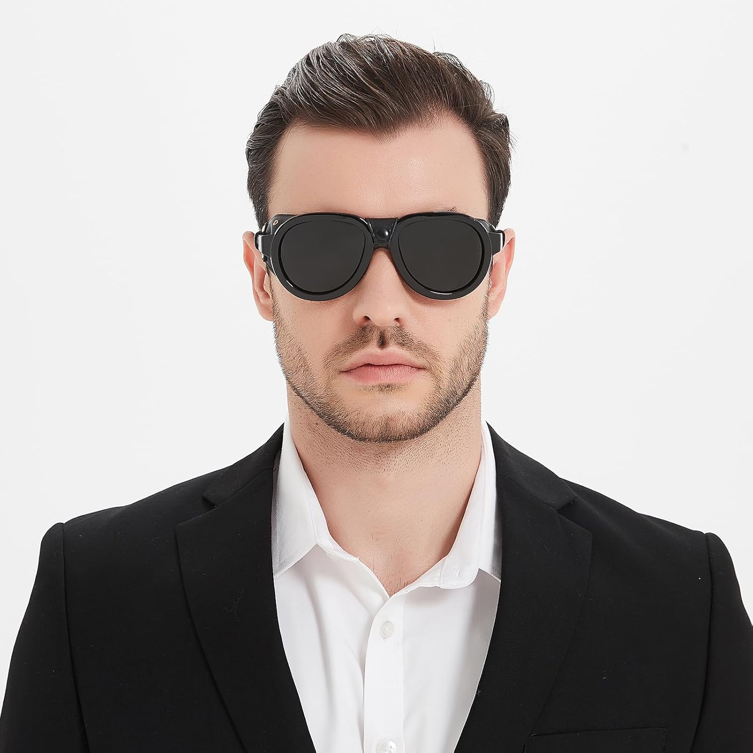 Retro Aviator Steampunk Polarized Sunglasses with Leather Side Shield