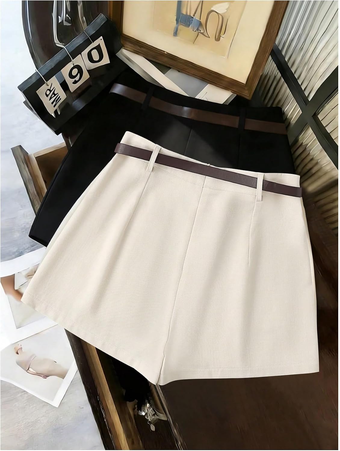 SHENHE Women's Dress Shorts High Waisted Slit Trouser Shorts with Belt