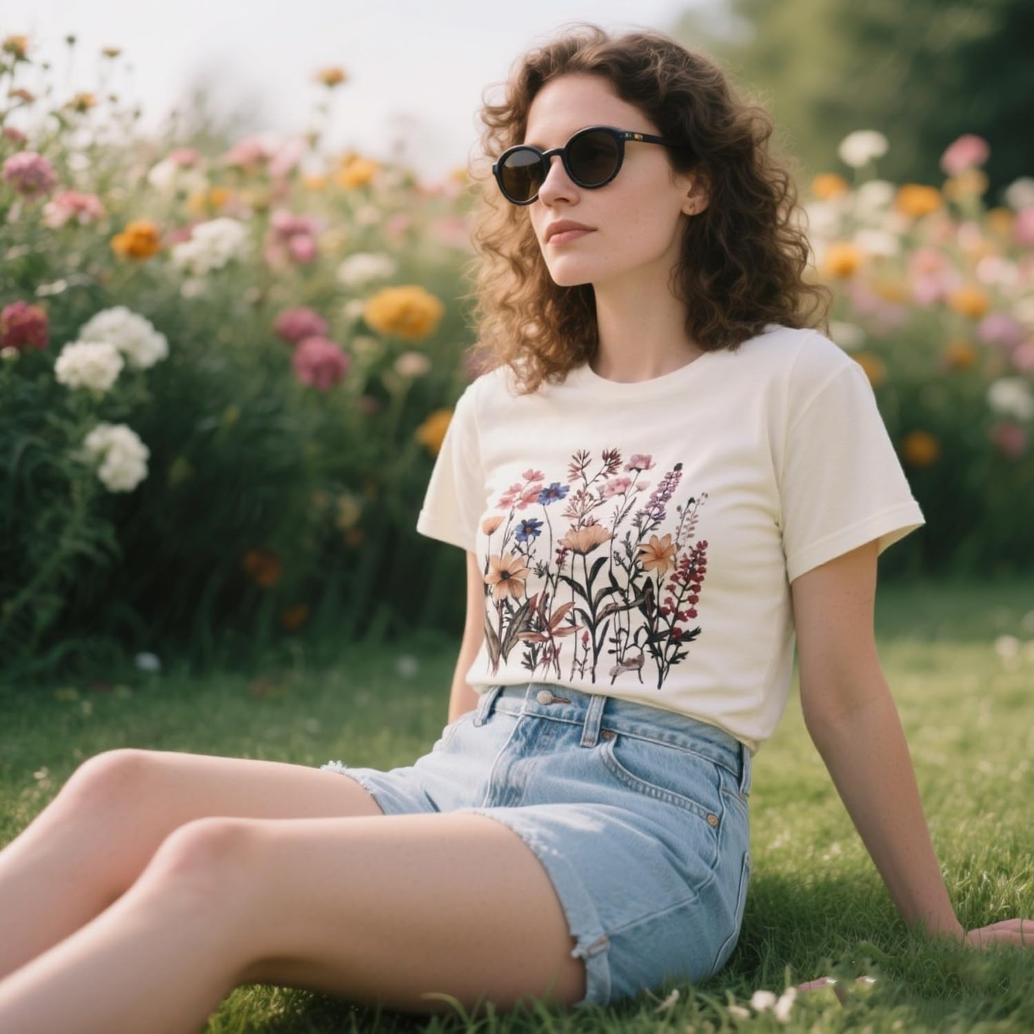 Women's Vintage Floral T-Shirt Boho Wildflower Graphic Tee Casual Short Sleeve Summer Tshirt - Image 7