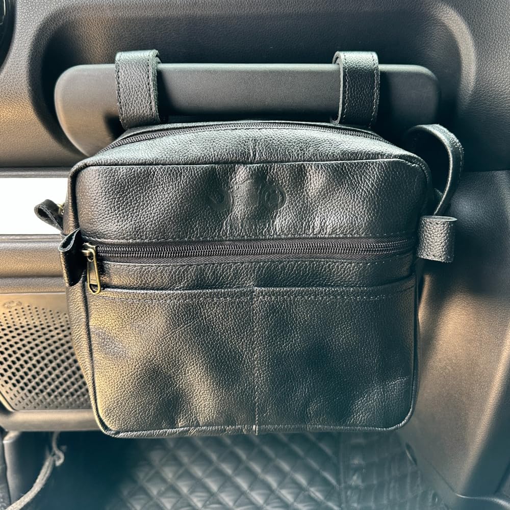 THE BIKERZ GRAB HANDLE BAG (Pure Leather) for Mahindra Thar, Maruti Jimny, Jeep Wrangler, JT Gladiator & Maruti Gypsy - Black