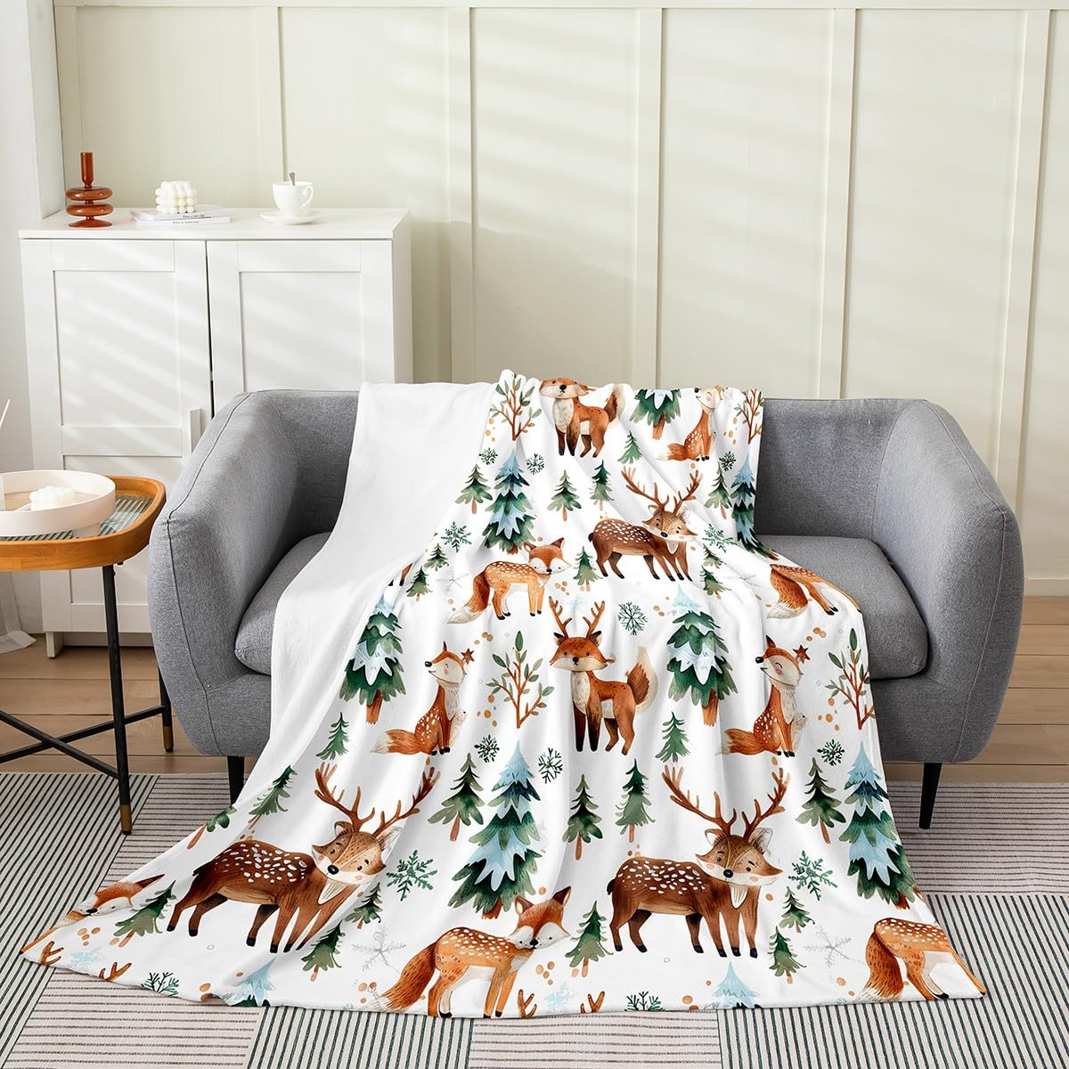 Homemissing Fox Flannel Fleece Throw Blanket for Girls Boys Kids Queen 90x90Inch Cute Cartoon Fox All Season Bed Blanket Room Decorative Animal Fuzzy Blanket Woodland Fox Plush Blanket Nature