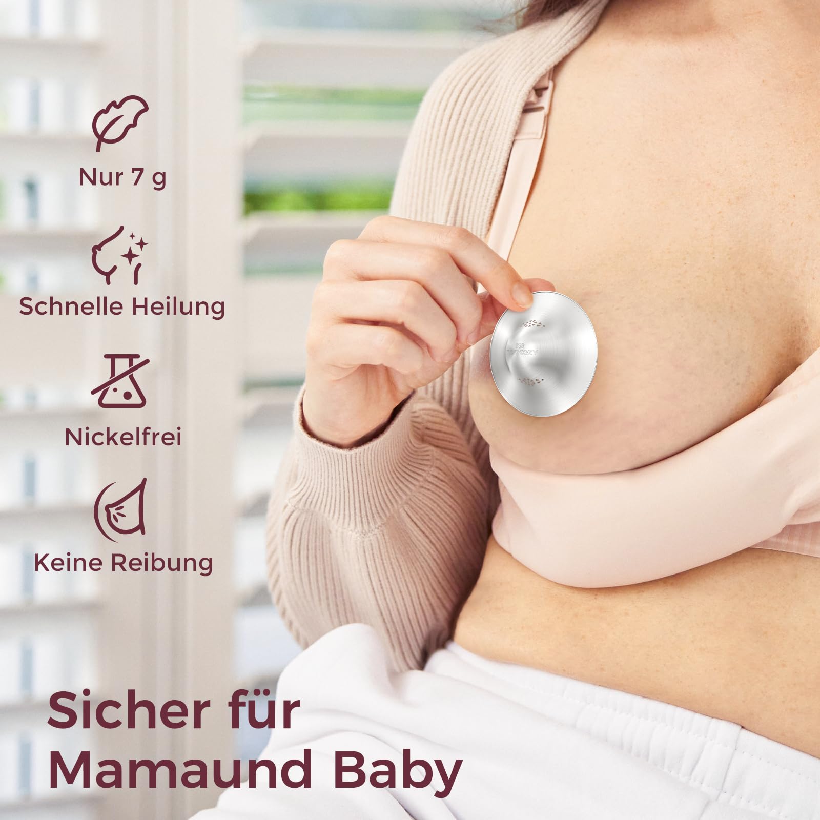 Momcozy 999 Silberhütchen stillen, Originales perforiertessilberhütchen brustwarzen, atmungsaktives Design – 999er Silber Stillhütchen­schutz, unverzichtbares Neugeborenen, Größe XL (55 mm)