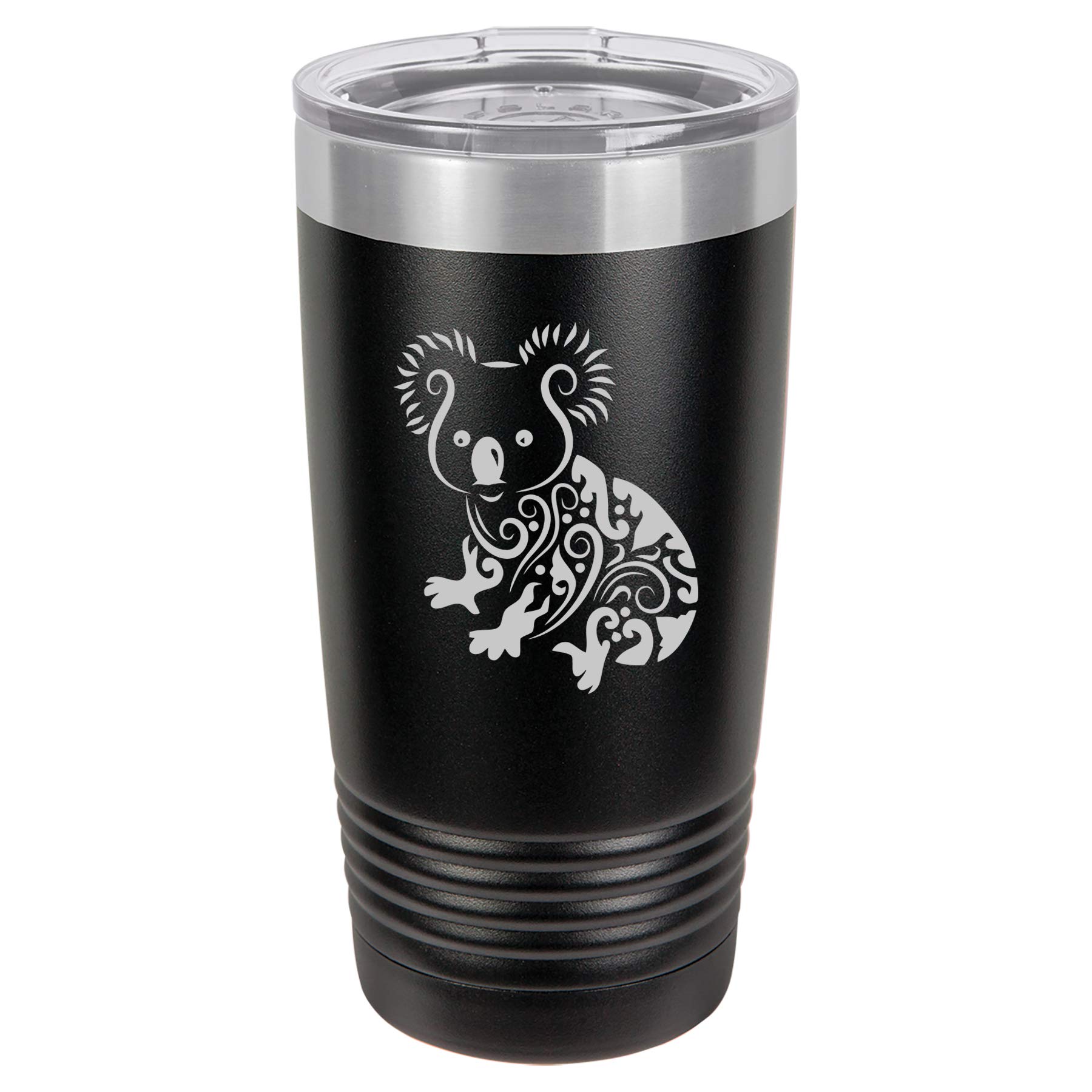 Tumbler Stainless Steel Vacuum Insulated Travel Mug Fancy Koala Bear (Black, 20 oz)