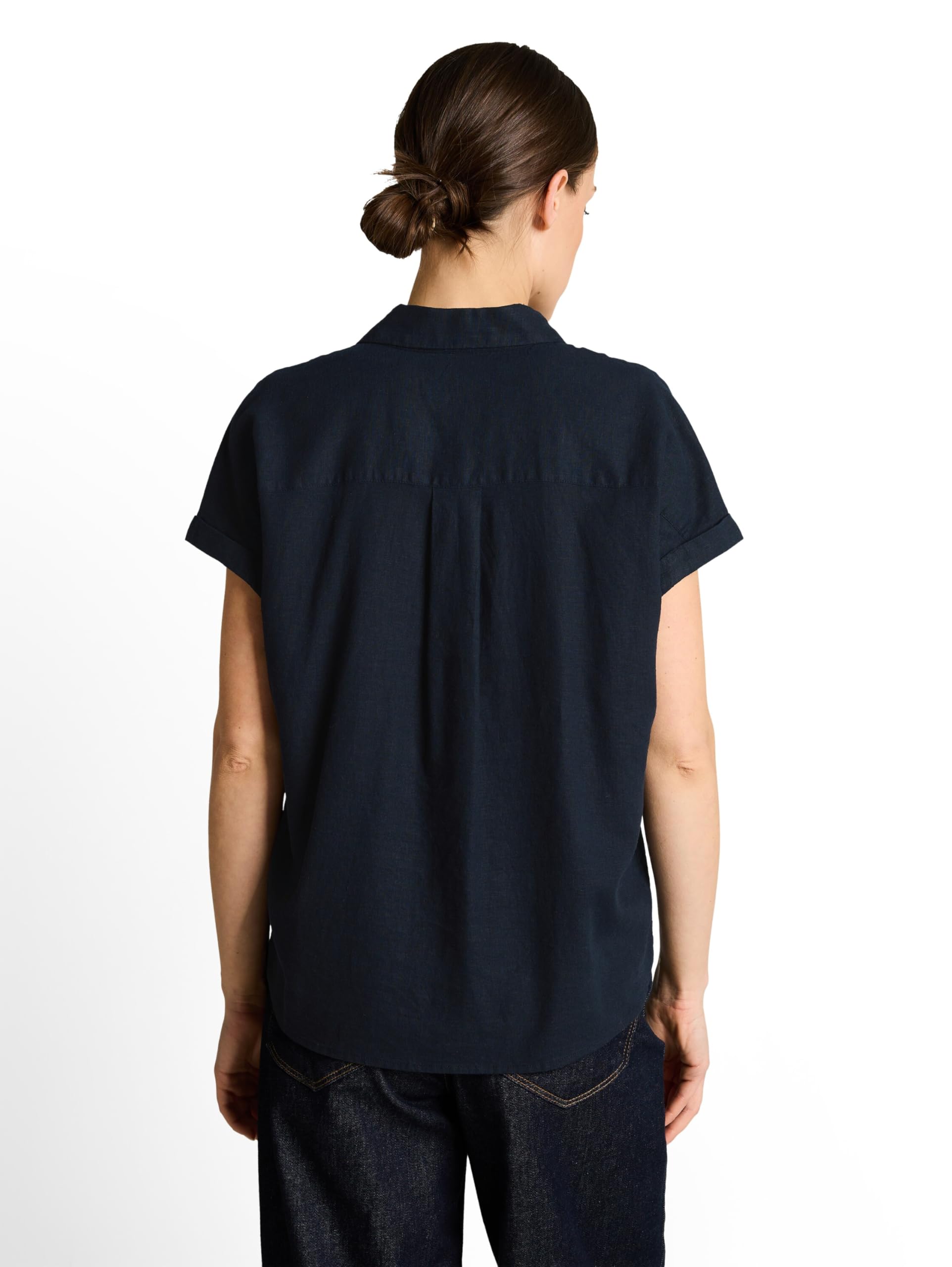 TOM TAILOR Damen Kurzarmbluse mit Leinen