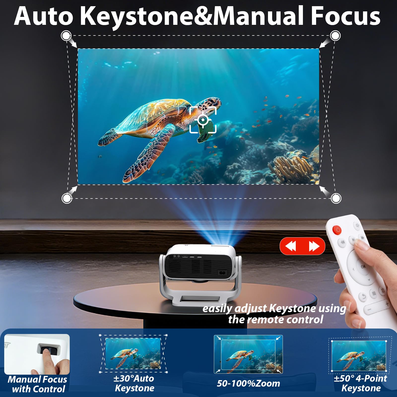 Proiettore smart 2025 con TV Android con WiFi 6 e Bluetooth 5 - Wielio integrato 1000 + app 240 Ansi per camera da letto portatile mini proiettore per film supporto 4K/1080P, chiave e zoom auto