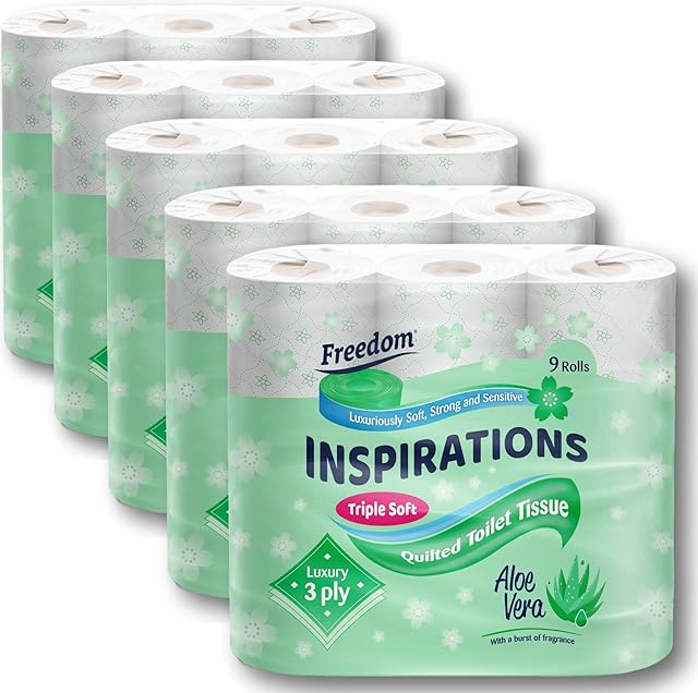 FREEDOM Box - 9 Rolls Per Product - 5 Per Box - 3 Ply Fragranced Toilet Paper - Aloe Vera