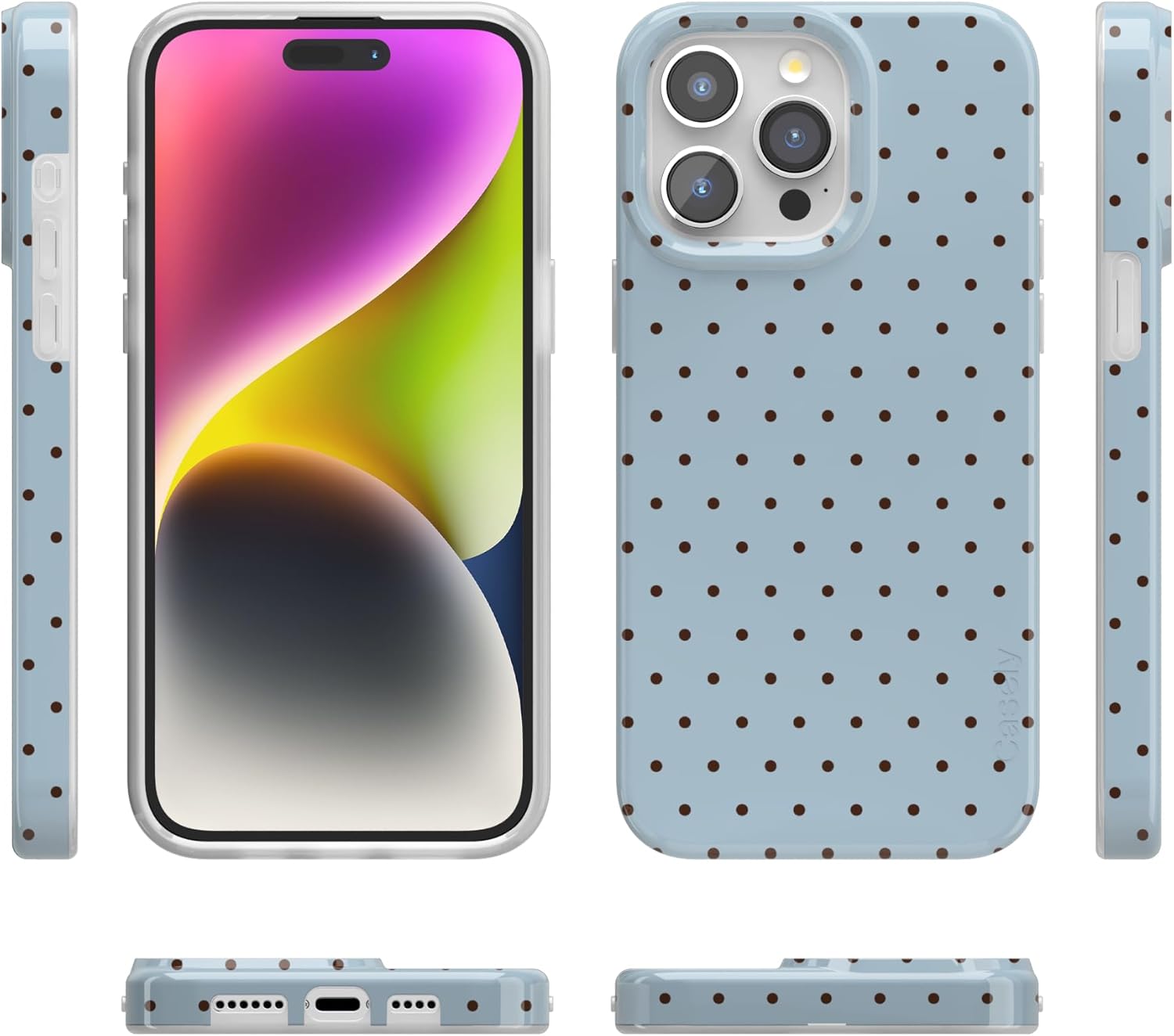 Casely iPhone 15 Pro Case | On the Dot | Blue & Brown Polka Dot | Compatible with MagSafe | Classic Ultra Slim Design