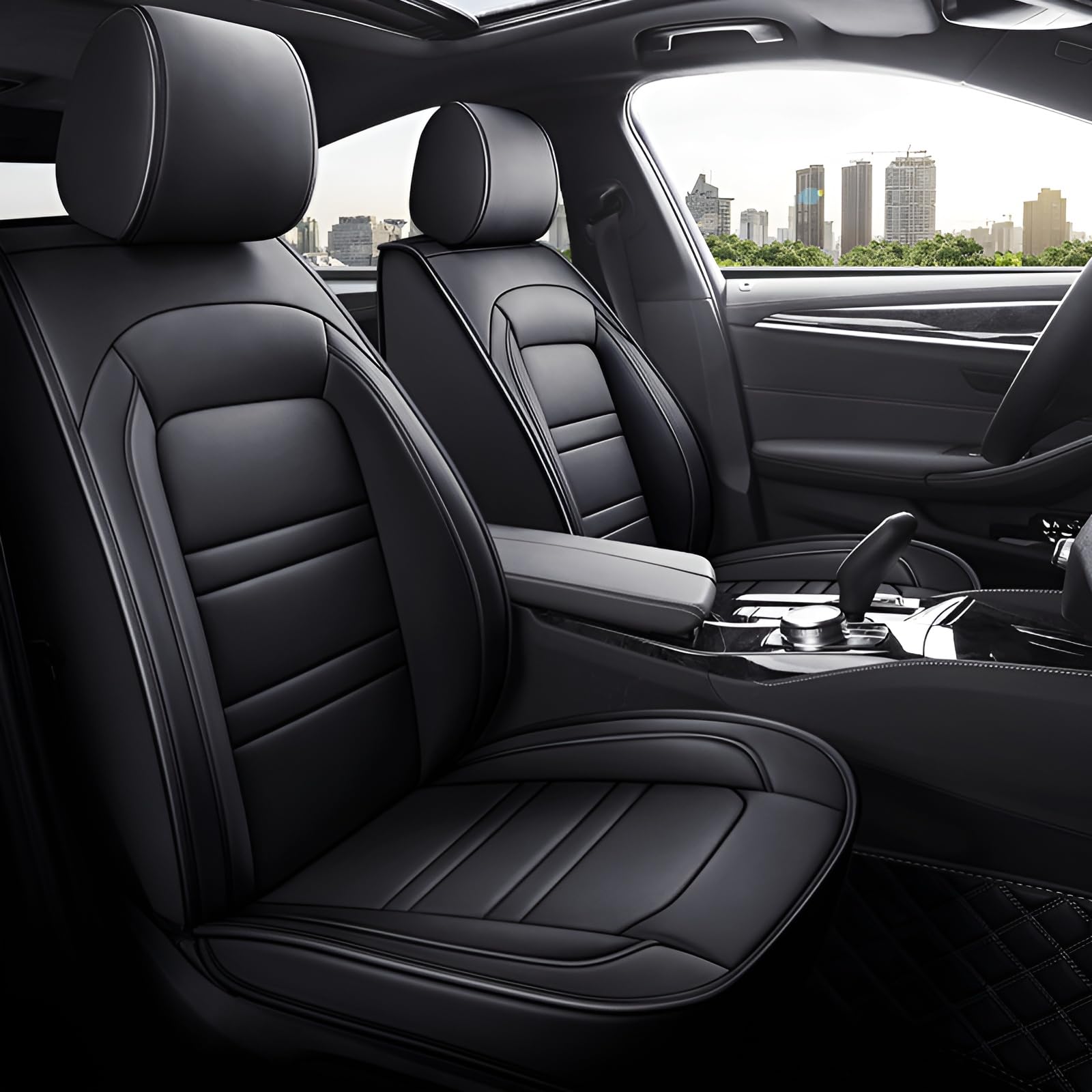 Fundas Asientos Coche para BMW X1 F48 2016-2023, Juego Completo de Fundas Cuero Impermeables Delanteros Y Traseros Fundas Asientos,Black
