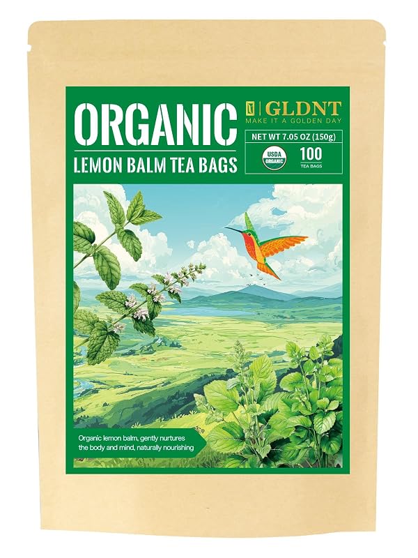 GLDNT Chá de erva-cidreira orgânica em sachês, sem cafeína, 100 sachês