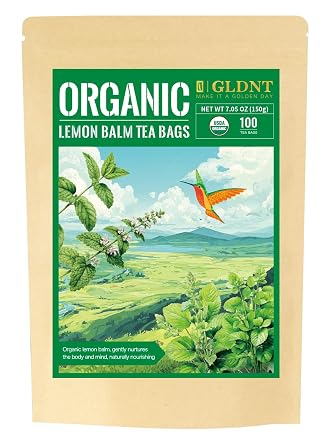 GLDNT Organic Lemon Balm Tea Bags, Lemony Flavor, Caffeine Free, 100 Count