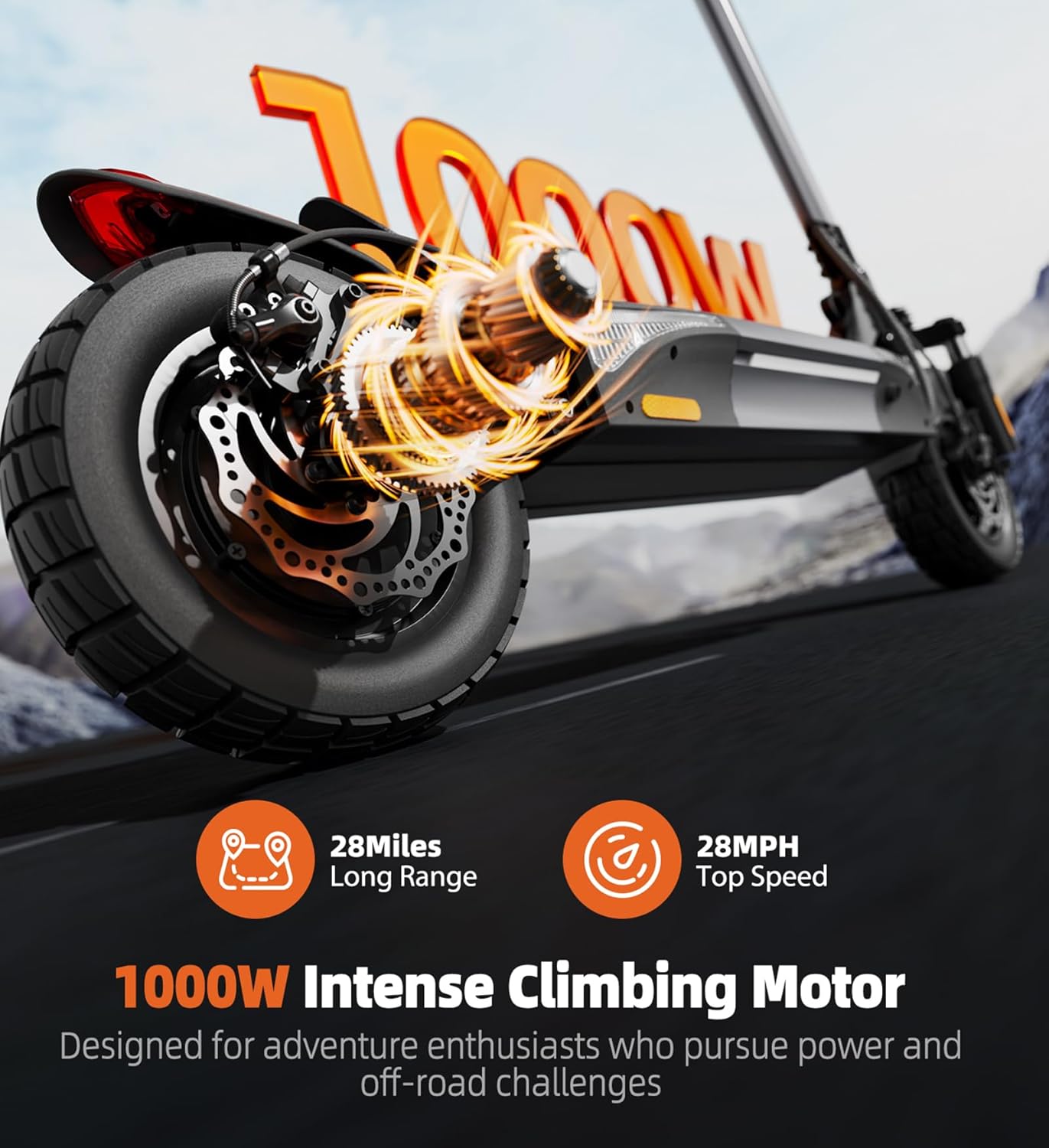 Electric Scooter for Adults, 1000W Powerful Motor with 28 MPH Top Speed & 28 Miles Long Range, 10" Pneumatic Off-Road Tires, Dual Suspension, Foldable E Scooter for Commuting, Includes Lock