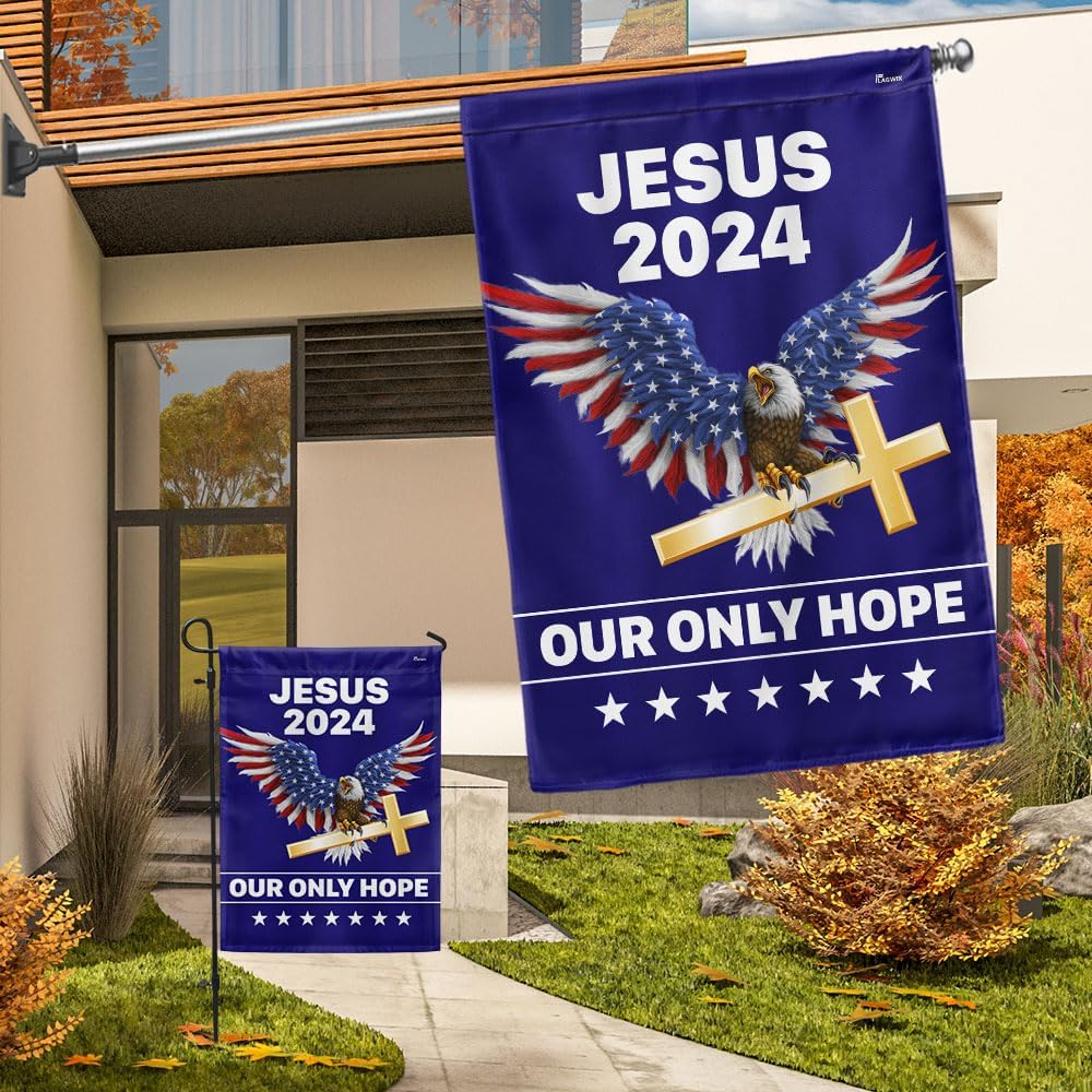 American Flag-Jesus 2024 Our Only Hope Flag TQN2735F, Garden Flag (11.5" x 17.5")-USA Flags Premium Polyester-Decorative Indoor Outdoor Flag
