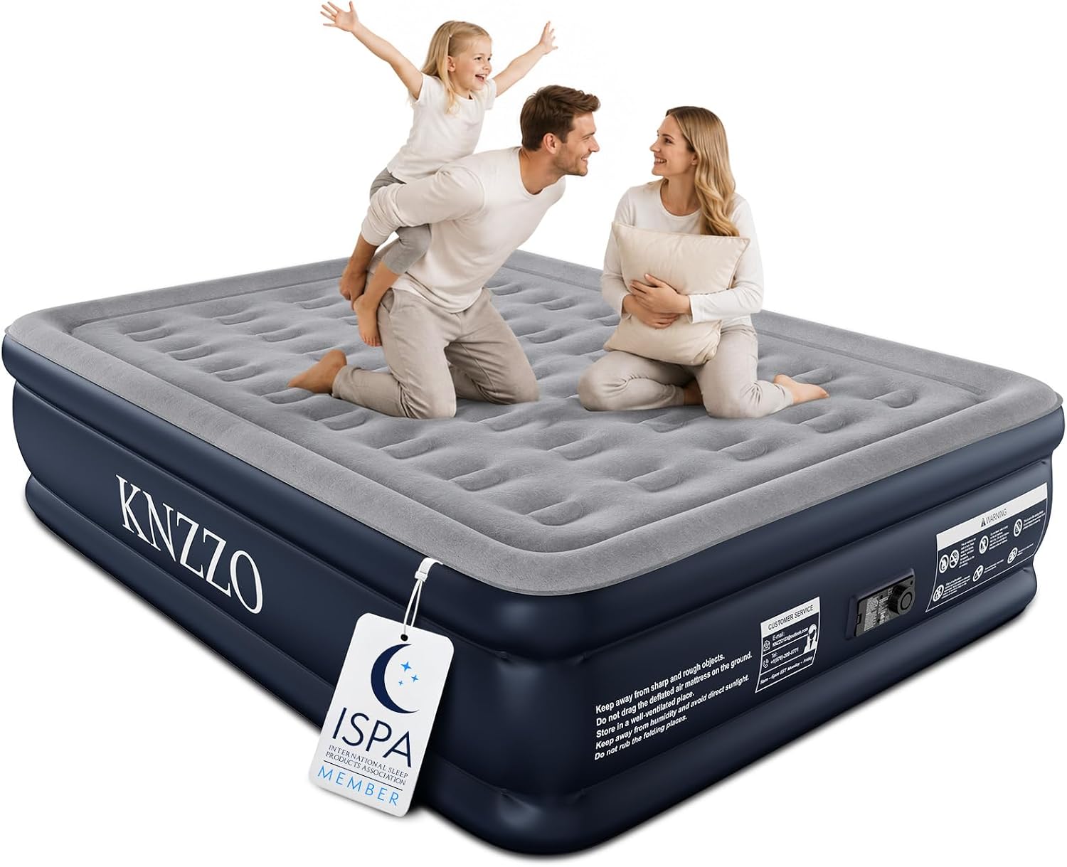 KNZZO Queen Air Mattress with Built in Pump, 18 Inch Inflatable Bed, 800lb | Blow Up Mattress, Advanced Coil-Beam Support, 3 Mins Inflation, 35% Thicker Pvc, Soft Waterproof Flocked Top, 10-Year Support