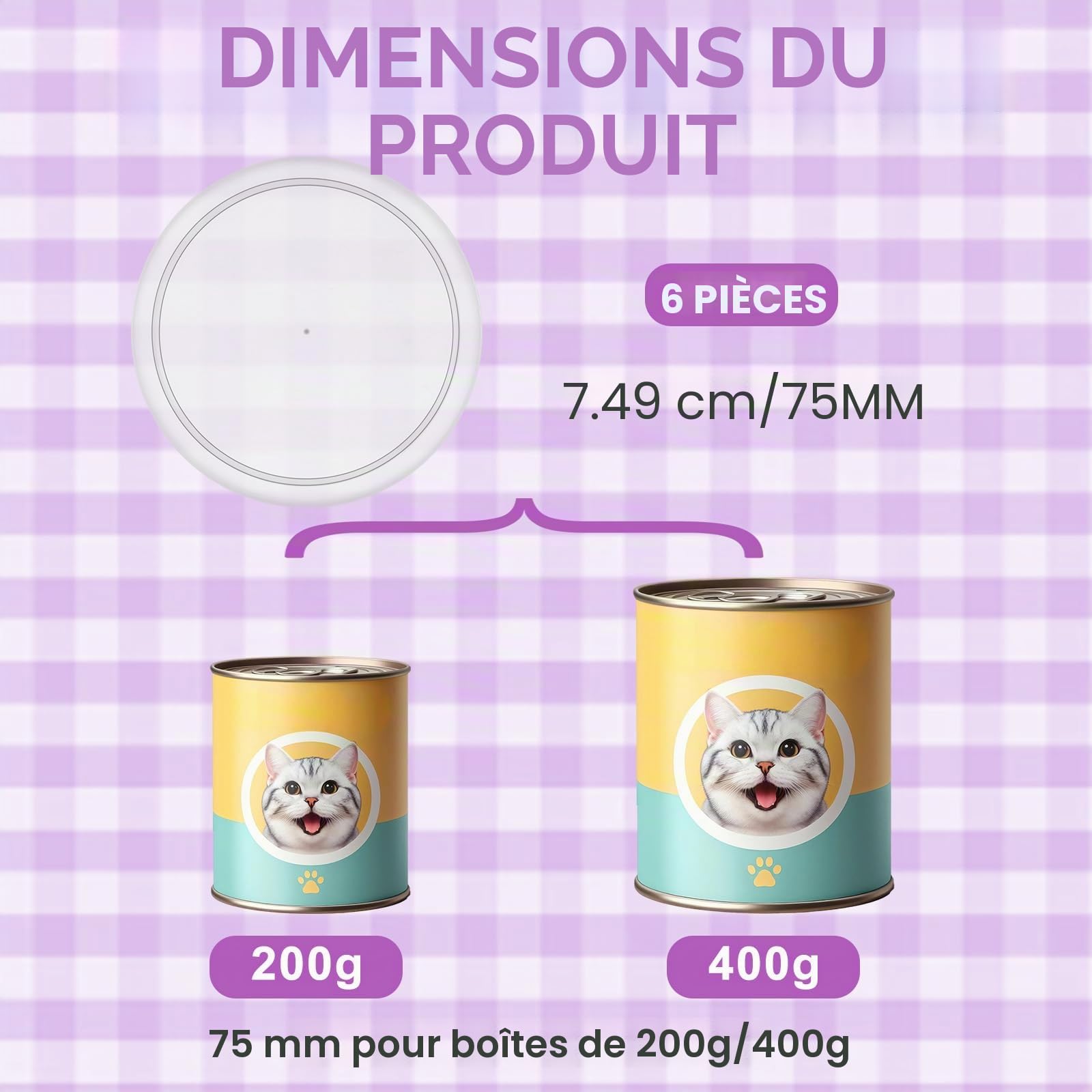 TIESOME Lot de 6 couvercles pour boîtes de conserve de 75 mm en plastique lavable pour boîtes de 800 g, couvercles transparents pour nourriture pour chat, nourriture pour chien, stockage des aliments