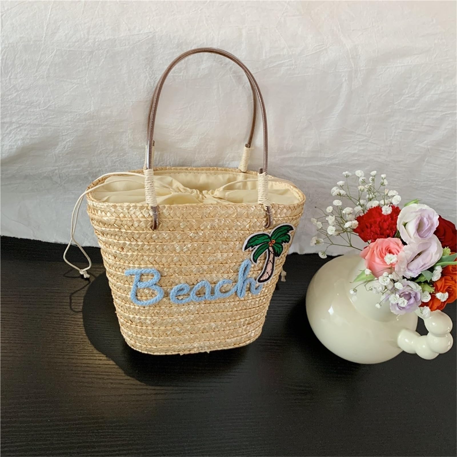 borsa donna estiva Borsa da spiaggia in paglia fatta a mano for donna a tracolla estiva di grande capacità viaggio