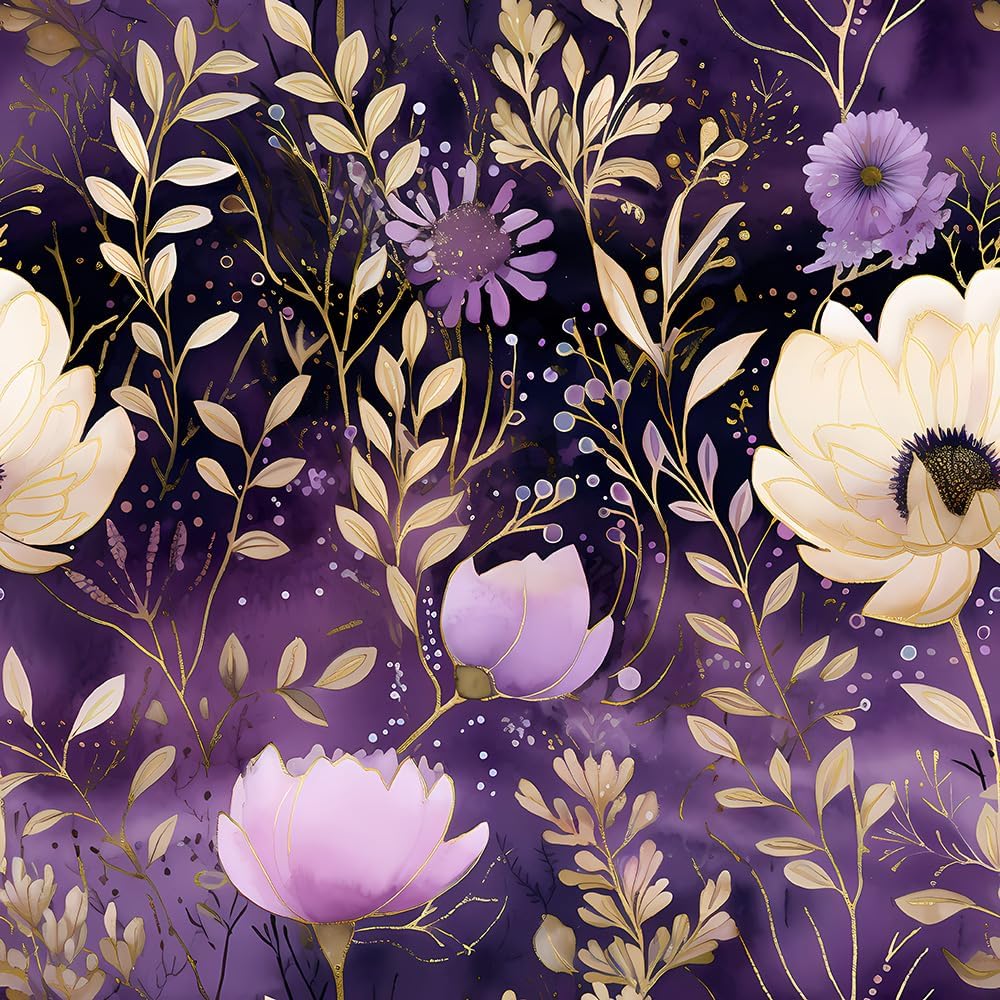 REDAMANCY Vintage Golden Purple Flower Poppy Daisy Luxury Retro Boho Peel and Stick Wallpaper Vintage Wall Paper Stick on Contact Paper Easy Peel Off for nightstand Drawer Renter Friendly 17.7"x236"