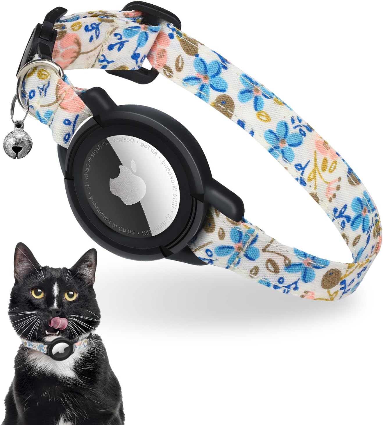 AirTag Cat Collar Breakaway, Integrated GPS Cat Collar with Apple Air Tag Holder, Air Tag Cat Tracker Collars with Bells for Girl Boy…