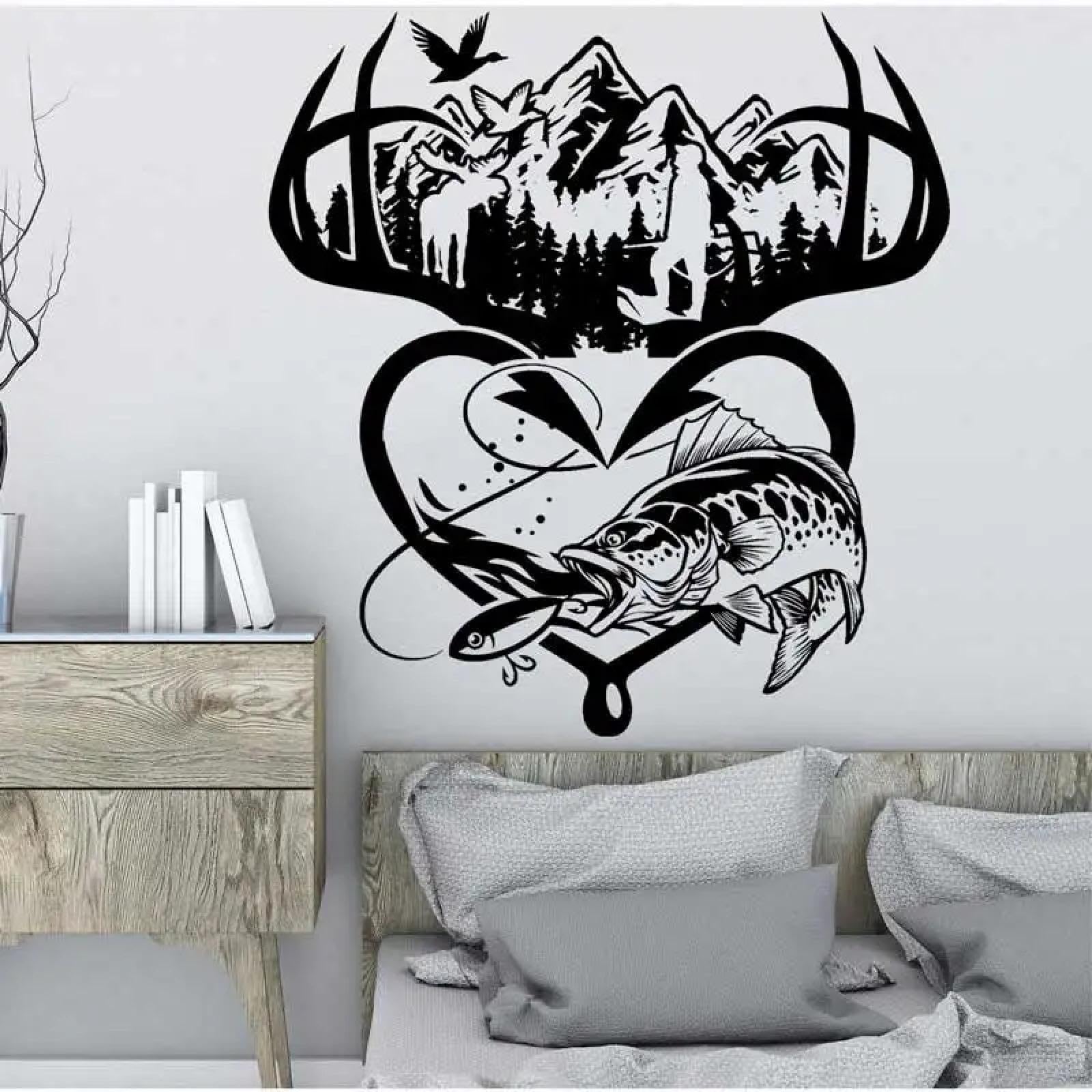 Youousi Black Hunter, Elk, Wild Duck, Fishing, Forest, Outdoor Adventure Wall Decal, Lifestyle, Family, Hunting Ground, Vinyl Wall Art Wall Decal.