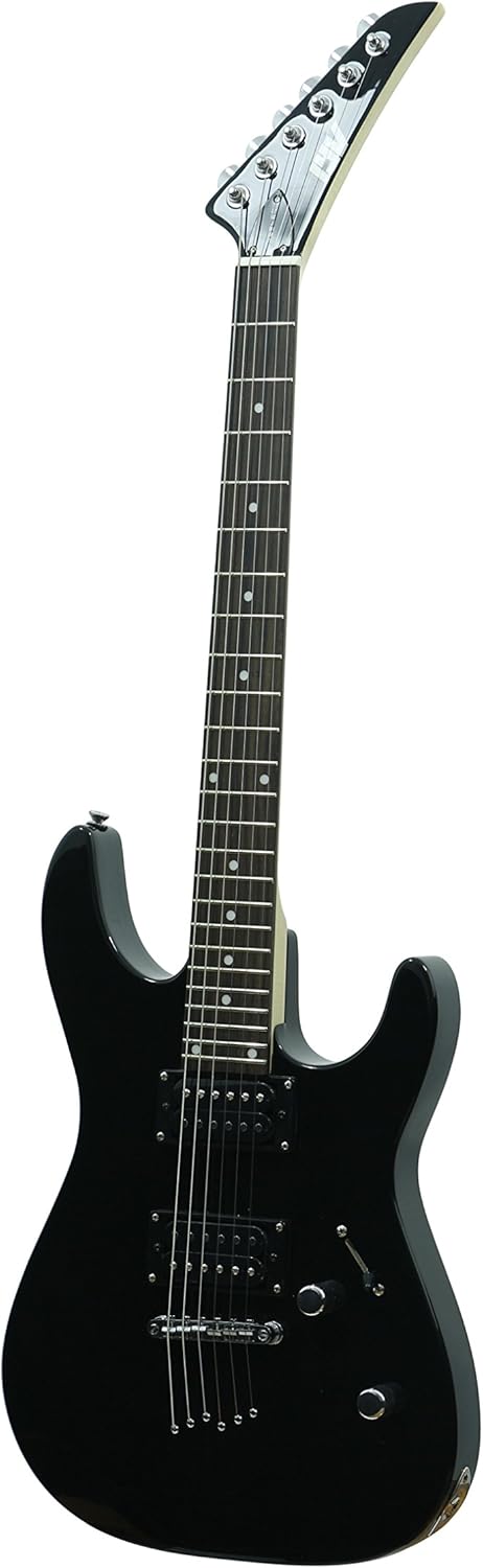 Close-up of the body of the IVY ISJ-100 BK Strat Electric Guitar, showing pickups, knobs, and switch