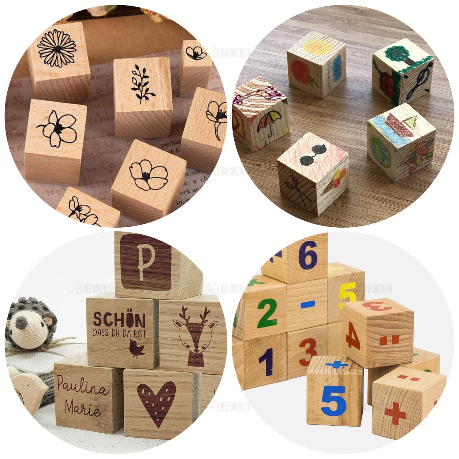 AUEAR, 20 unidades de 1 pulgada de cubo sólido natural sin terminar bloques de construcción de madera para bricolaje manualidades regalos