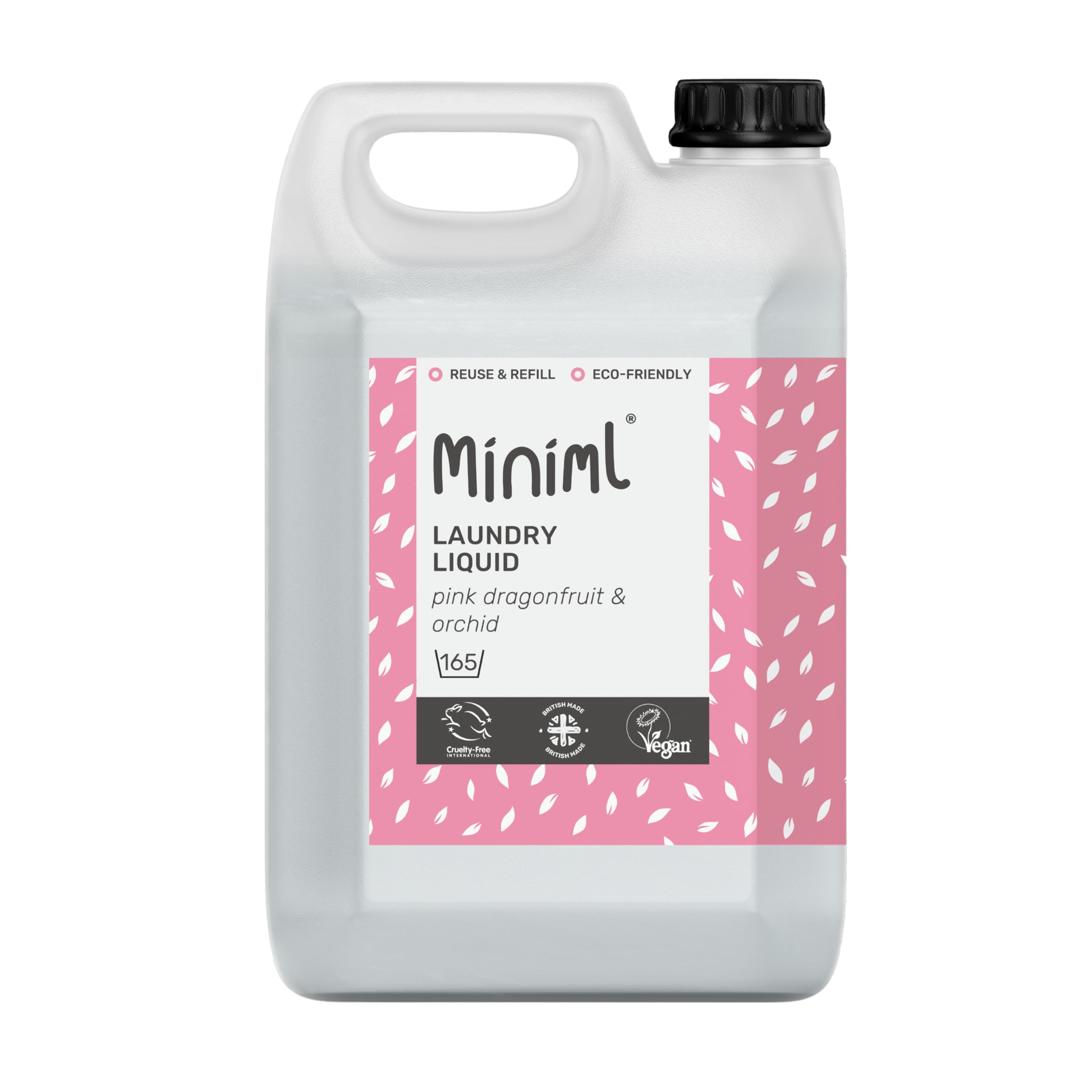 Miniml Laundry Liquid Washing Detergent 5L Refill - Natural Non Bio Pink Dragonfruit & Orchid Scented Clothes Fabric Cleaner for Machine or Delicate Hand Wash- 100% Vegan & Cruelty Free (165 Washes)