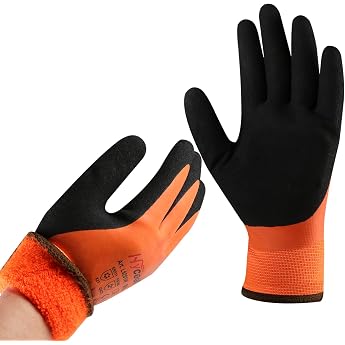 Work Gloves Winter Waterproof Thermal Warm Winter Gloves Assembly Gloves Grip Winter Work Gloves Work Double Layer Nylon Insulated Gloves Orange Size 10 / XL