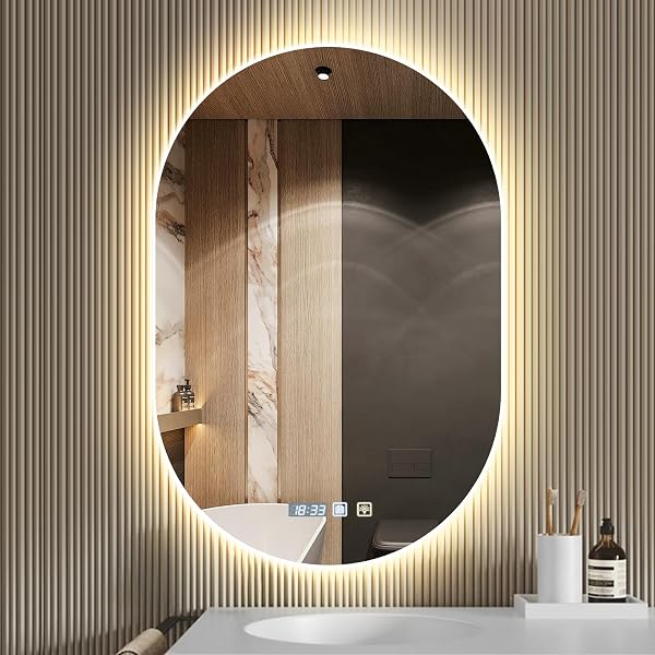 Miroir de salle de bain rond avec éclairage 50x75cm