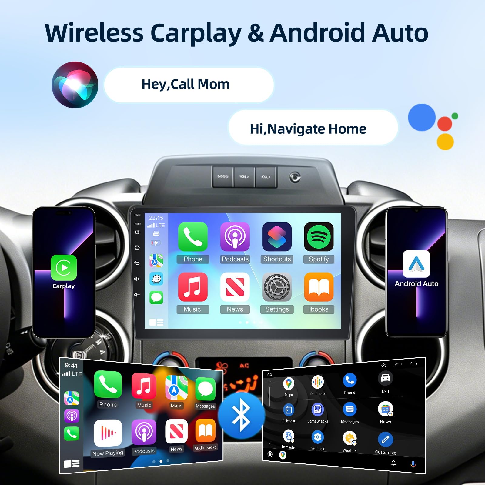 4G+64G Android Autoradio pour Citroen Berlingo 2015-2018/Peugeot Partner 2008-2019 avec Carplay & Android Auto sans Fil, Écran Tactile IPS 9 Pouces avec GPS, WiFi, 32EQ, Bluetooth 5.0, Radio FM/RDS