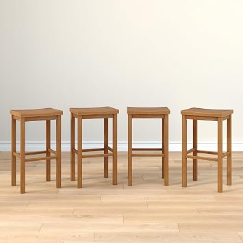 Grain & Grove Smith Bar Stool Set of 4, Pecan | Sleek and Space-Saving, Minimalist Design