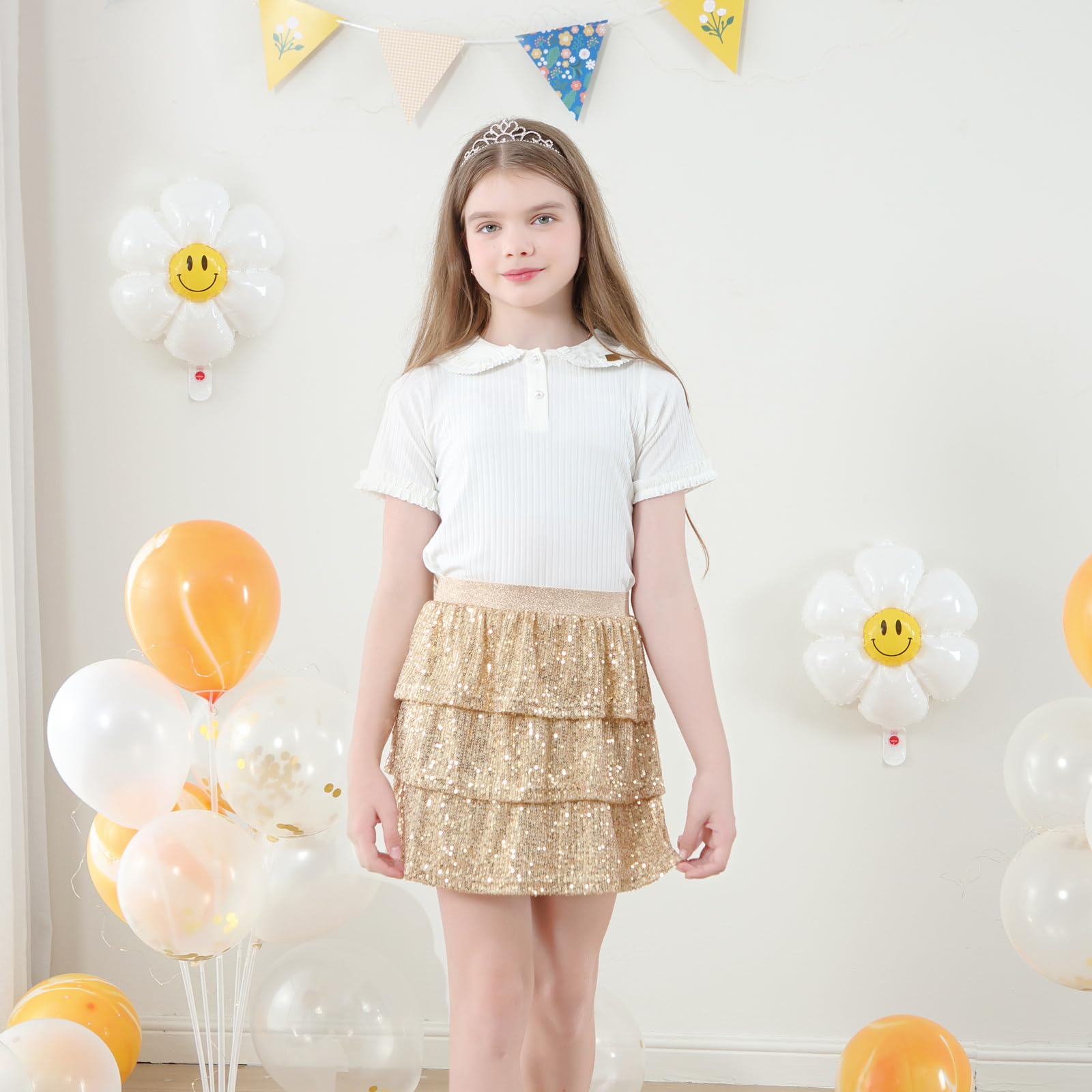 Bezioner Falda Lentejuelas Niña Falda Brillante de Carnaval Trajes para Niñas Elástico Festival Outfit Falda con Brillo