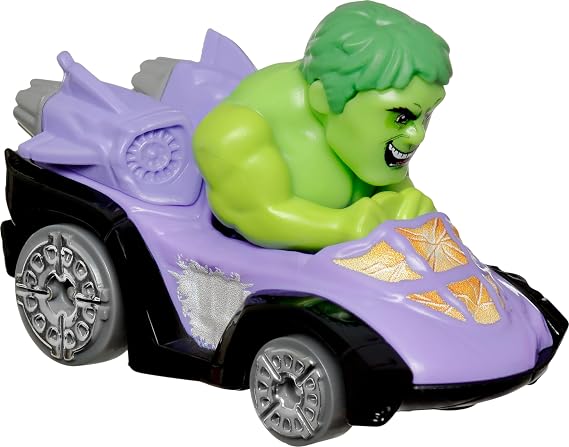 Hot Wheels RacerVerse Toy Cars 2-Pack Set of 2 Die-Cast Vehicles with Non-Removable Drivers of Their Own Cars: Hulk & Iron Man, Optimized for Track