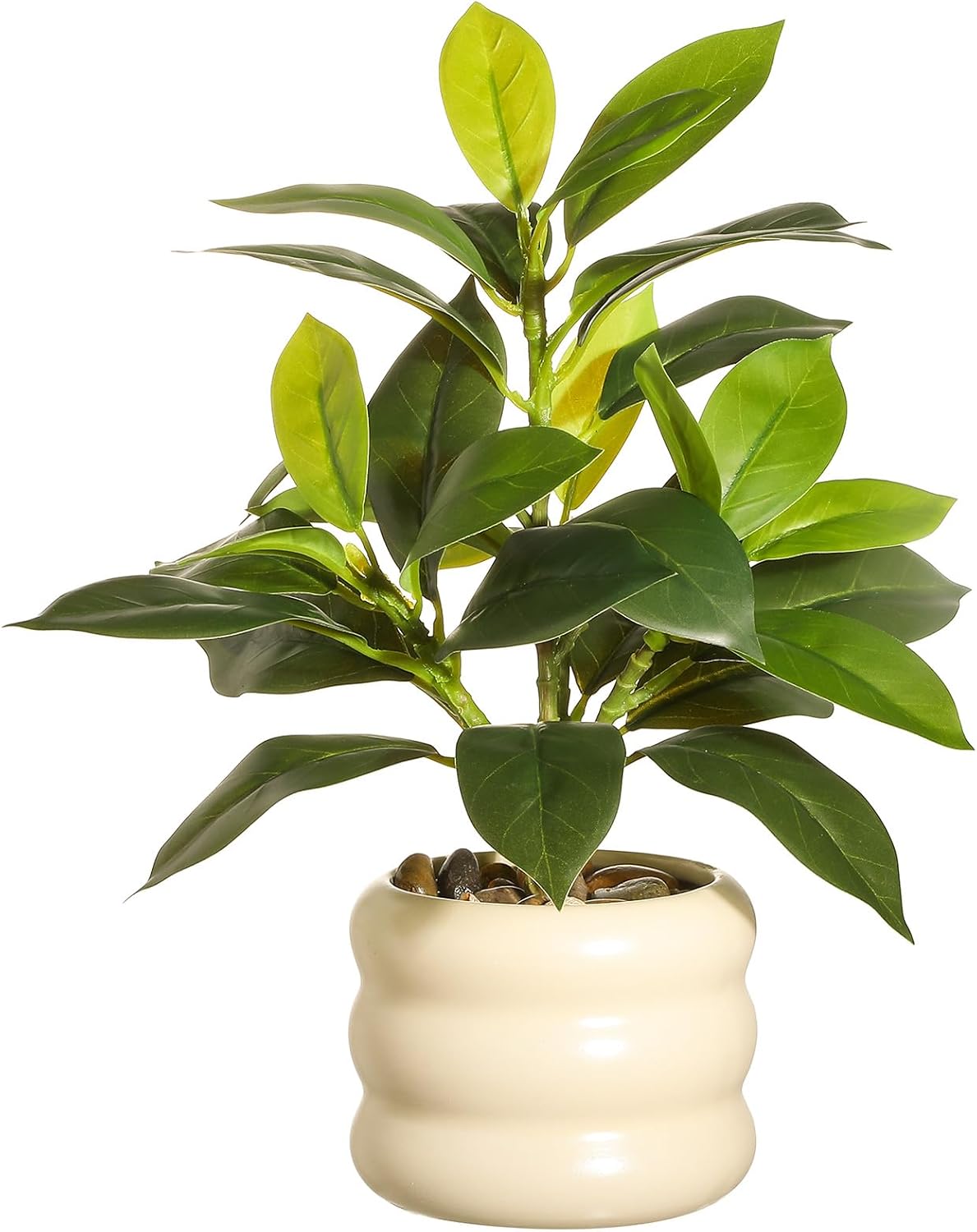 LUWENER Fake Ficus Plant in Ceramic Pot, 12″ Tall Artificial Potted Plants for Home Indoor Office, Faux Ficus Plants for Table Bathroom Bedroom Decoration (White Pot)